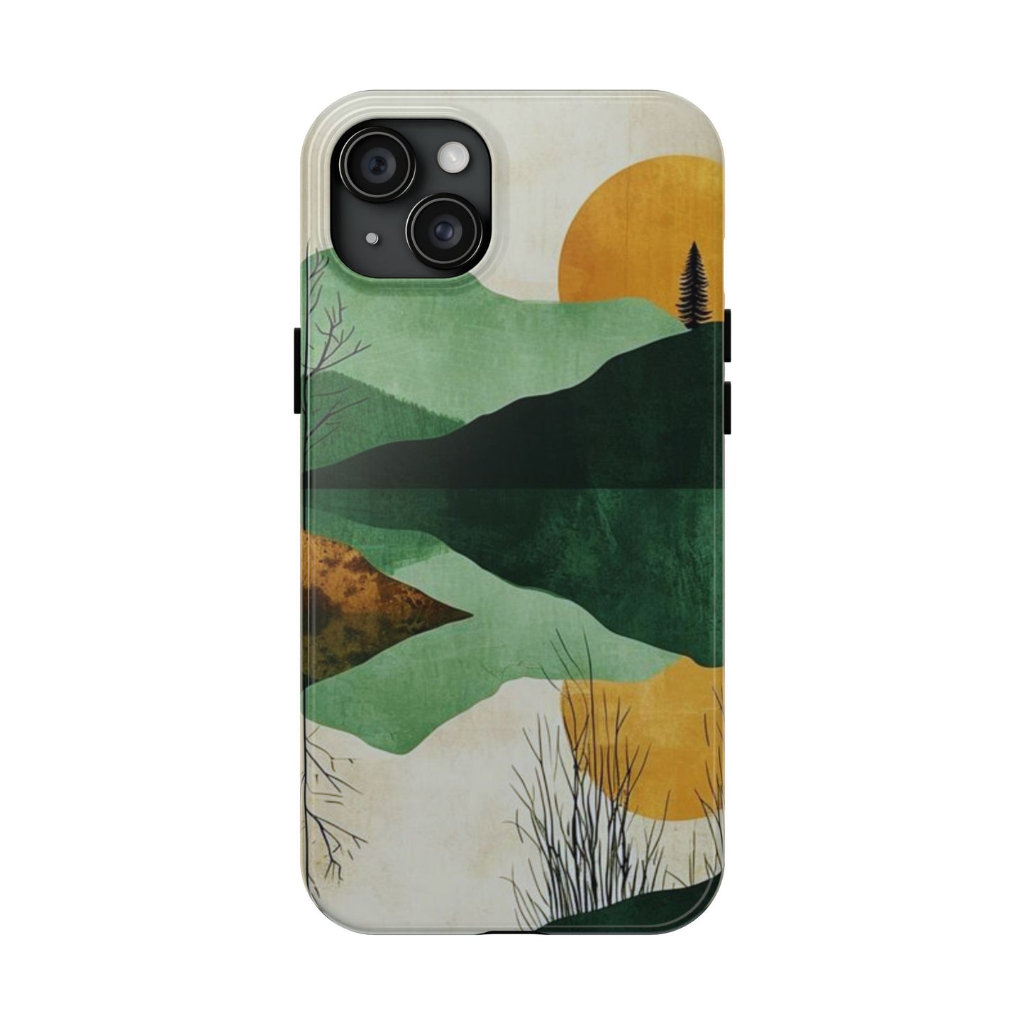 Retro Mountain Sunrise iPhone Case – Minimalist Landscape Design, Dual - Layer Protection - BOGO Cases