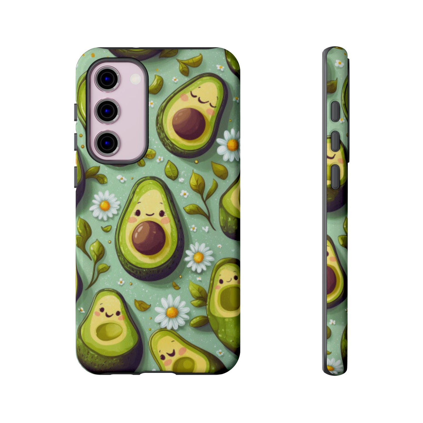 Cute Avocado Samsung Galaxy Case – Adorable Kawaii Avocados with Daisies, Shock-Resistant