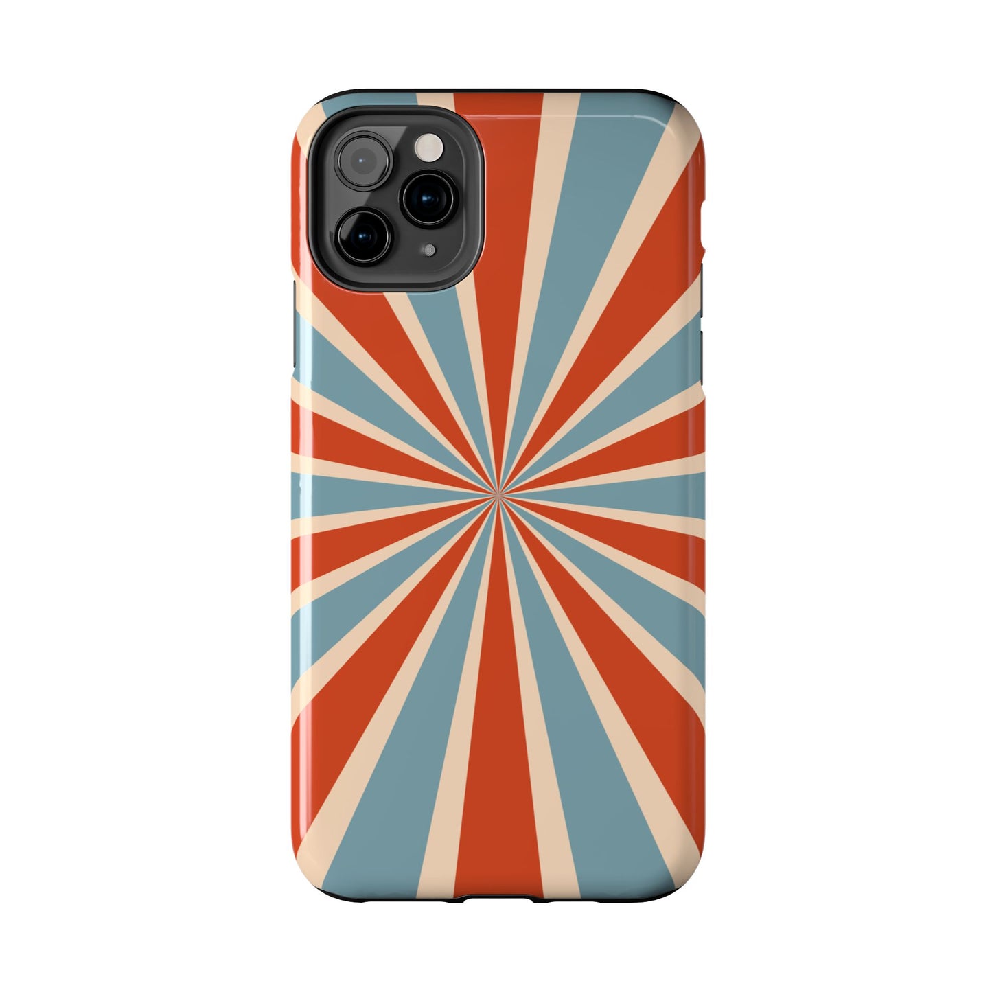 Vintage Blue & Red Sunburst iPhone Case – Bold Geometric Pattern, Shock-Resistant Cover