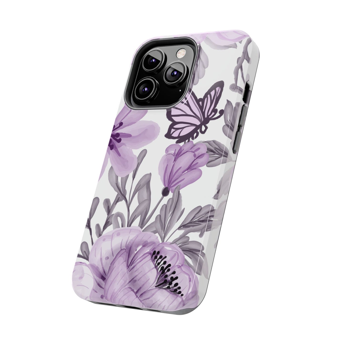 Lavender Bloom Butterfly iPhone Case – Delicate Floral Design with Watercolor Details