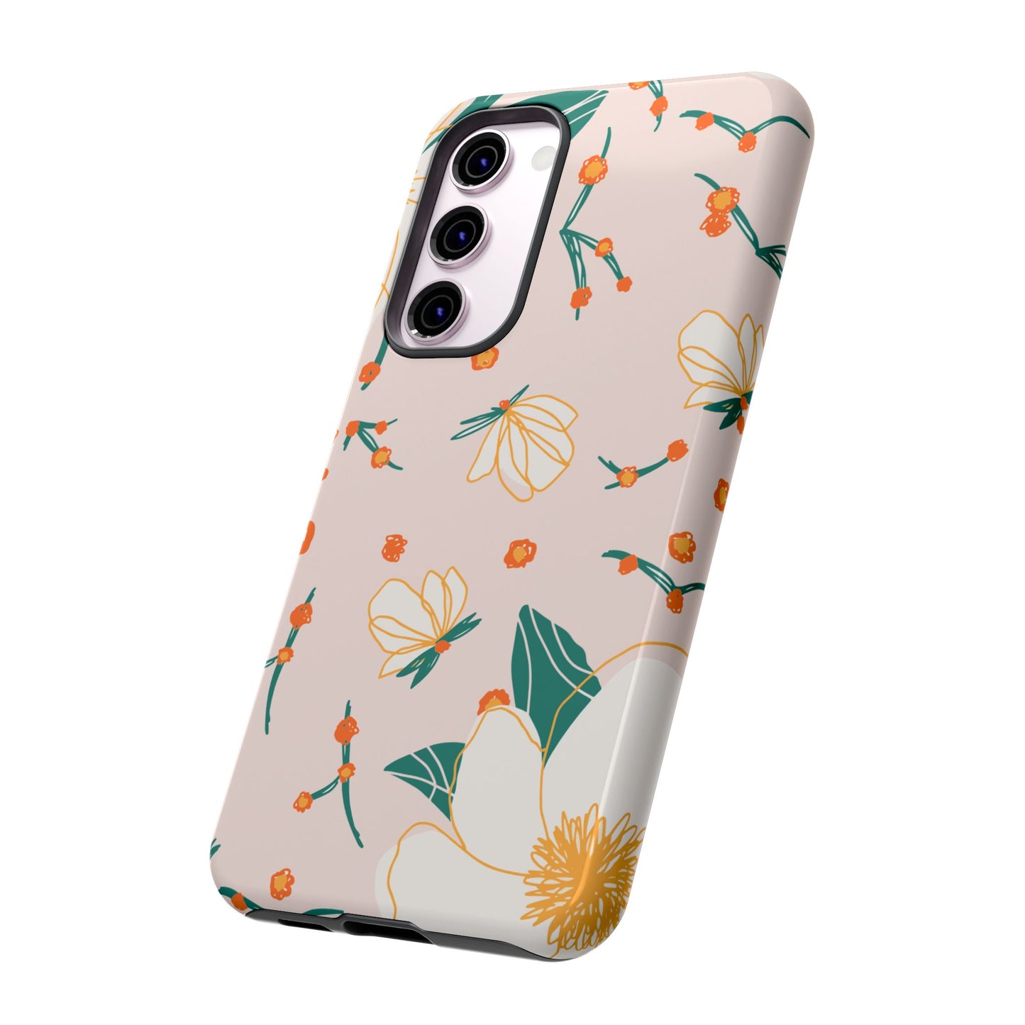 Elegant Magnolia Blossom Tough Samsung Galaxy Case – Soft Blush Background, Shock-Resistant Design