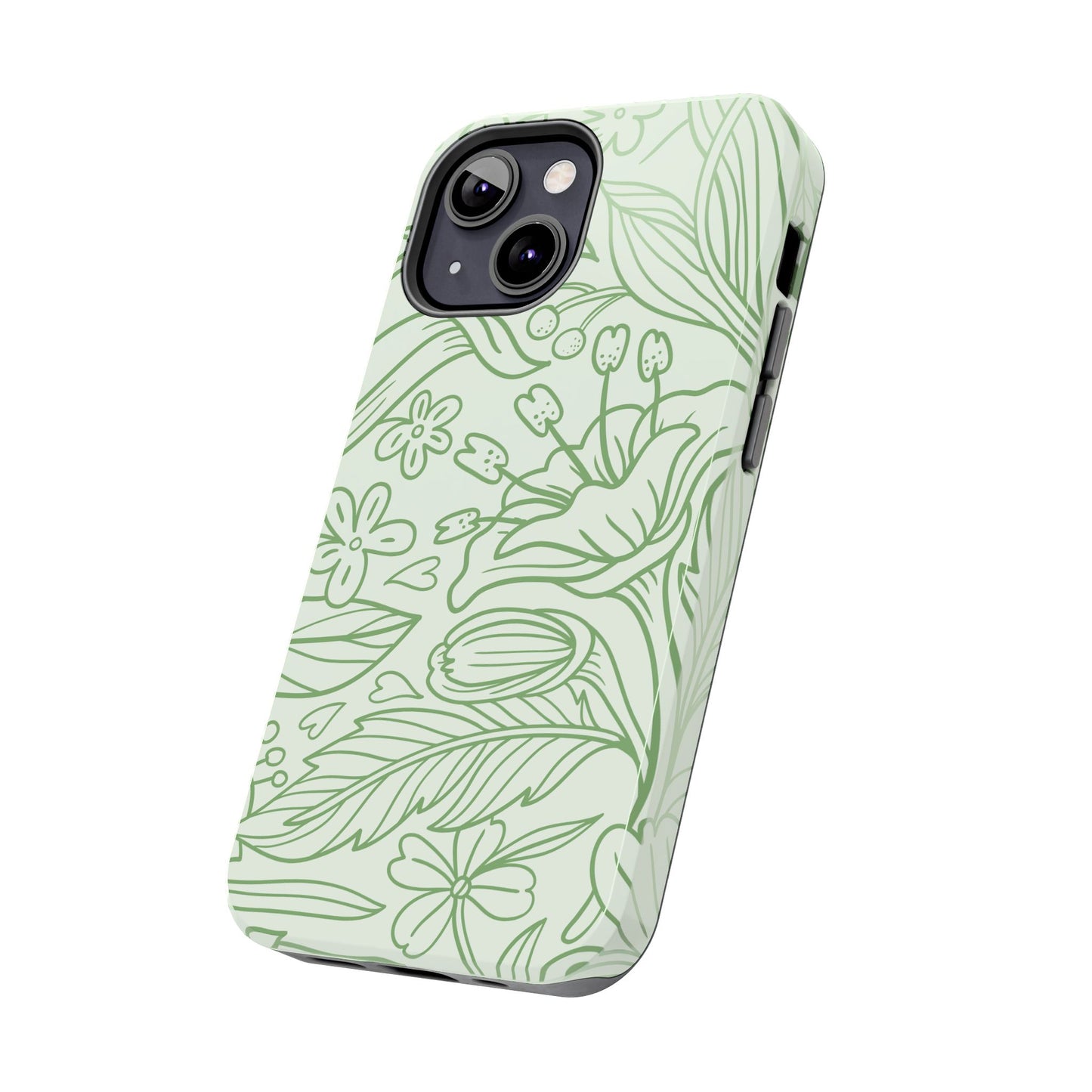 Sage Green Floral Line Art Tough iPhone Case – Minimalist Botanical Design with Dual-Layer Protection