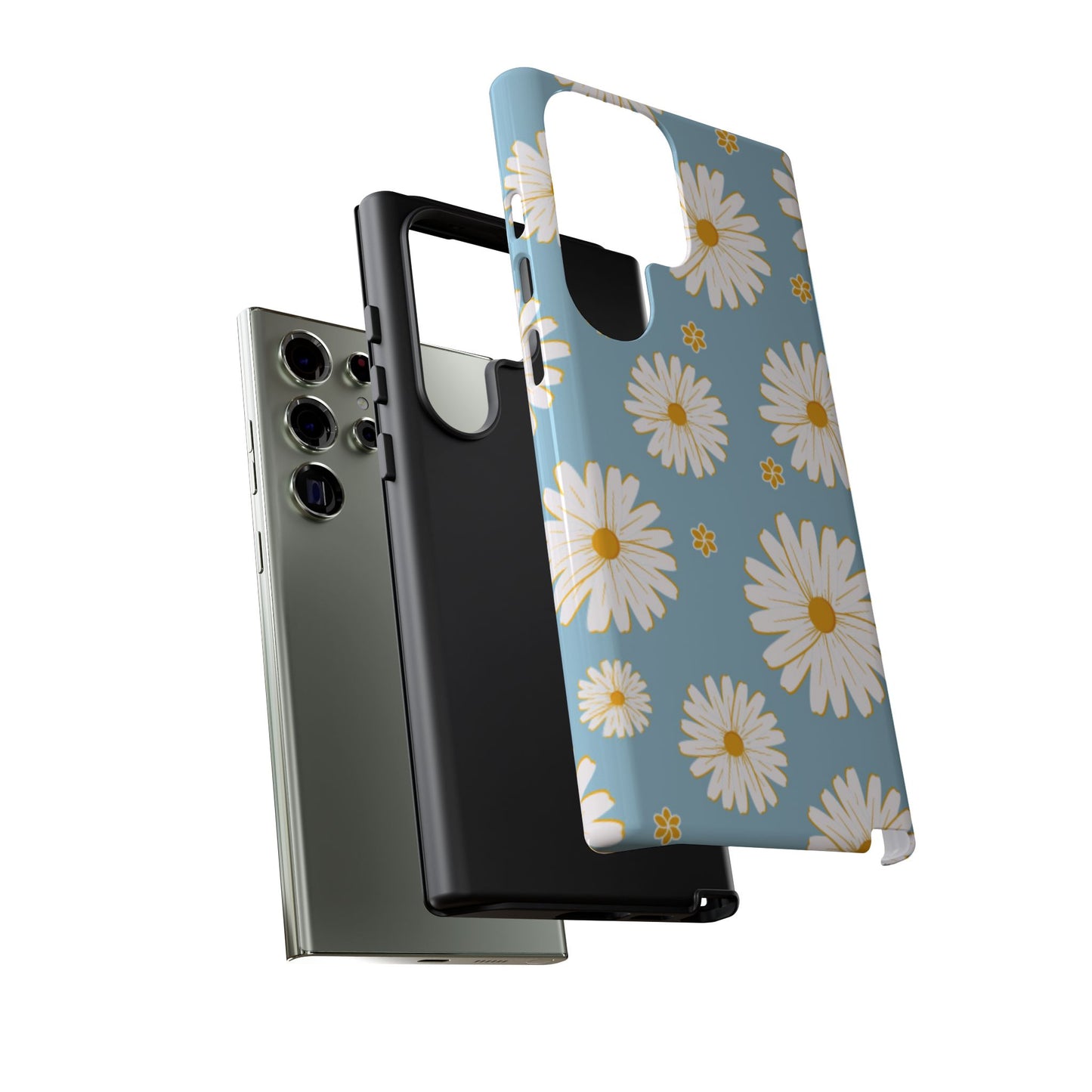 Bright Daisy Samsung Galaxy Case – Light Blue Background, Shockproof and Slim Design
