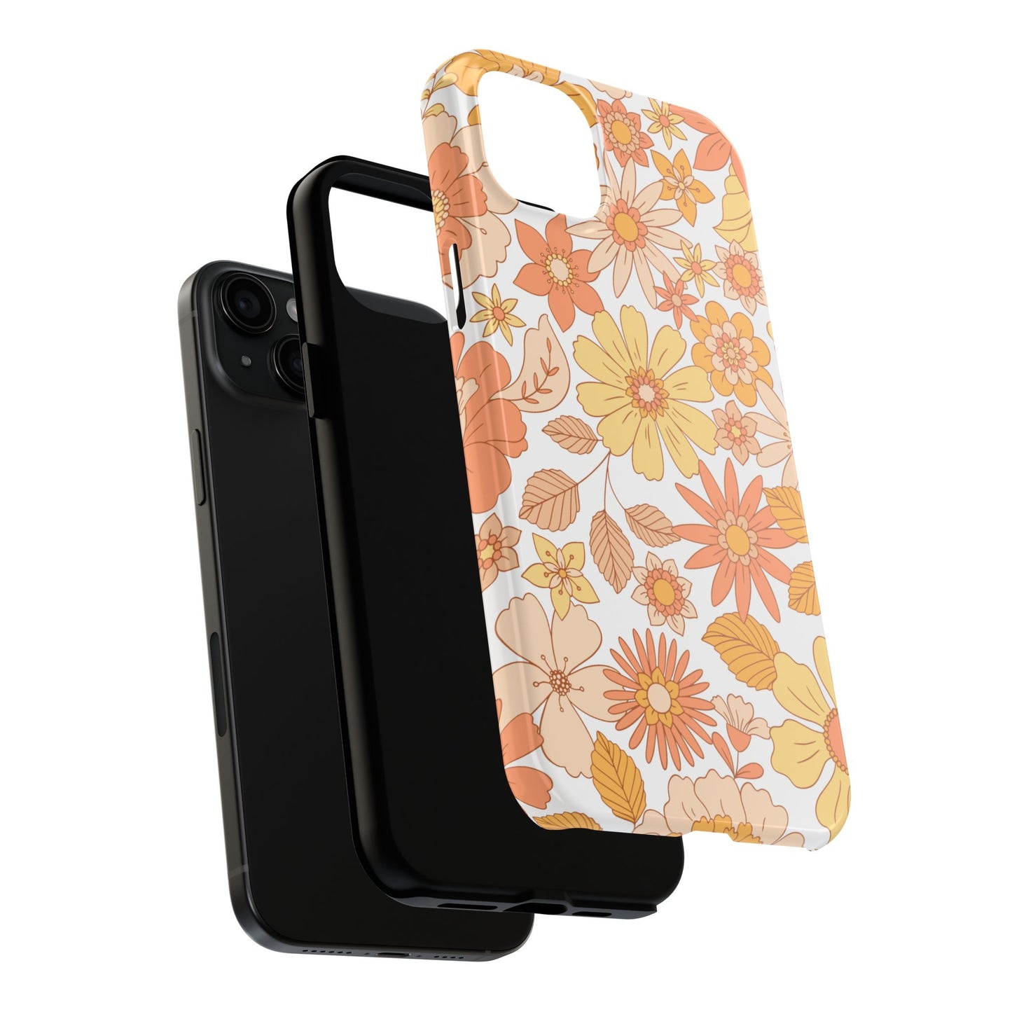 Vintage Floral Bloom iPhone Case – Warm Orange & Yellow Retro Flower Design with Matte Finish