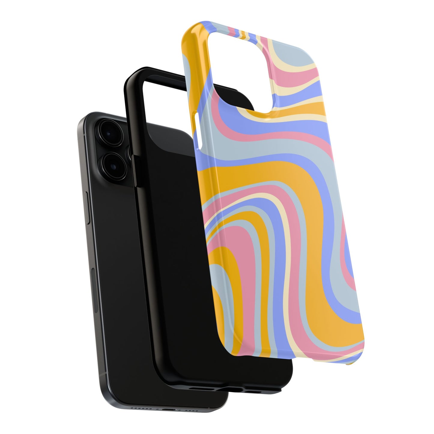 Groovy Pastel Waves iPhone Case – 70s-Inspired Design with Dual-Layer Protection