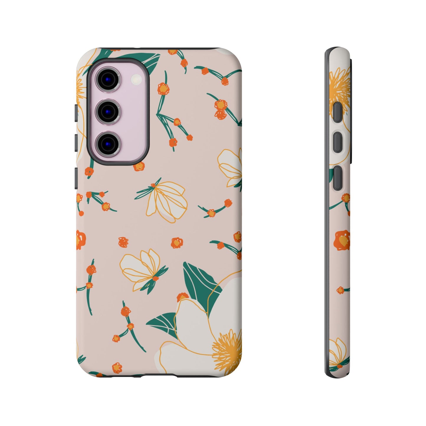 Elegant Magnolia Blossom Tough Samsung Galaxy Case – Soft Blush Background, Shock-Resistant Design