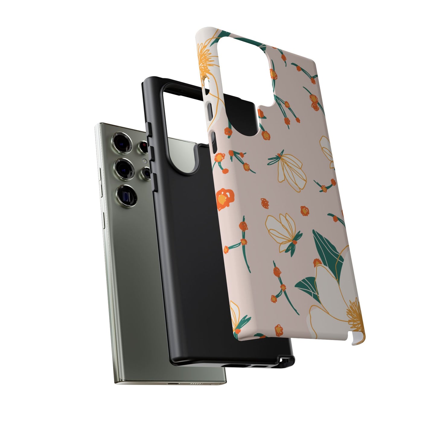 Elegant Magnolia Blossom Tough Samsung Galaxy Case – Soft Blush Background, Shock-Resistant Design