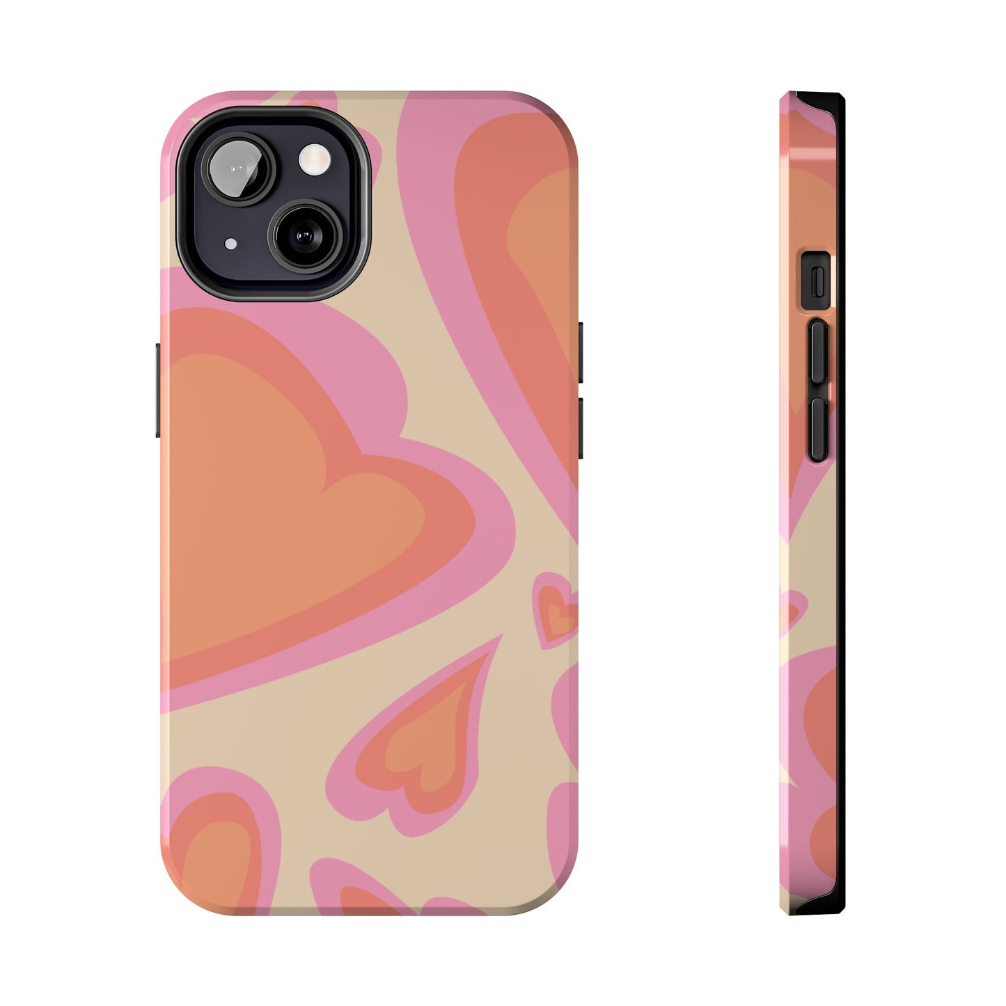 Retro Pink Hearts iPhone Case – Shock-Resistant, Matte Finish, Dual-Layer Protection