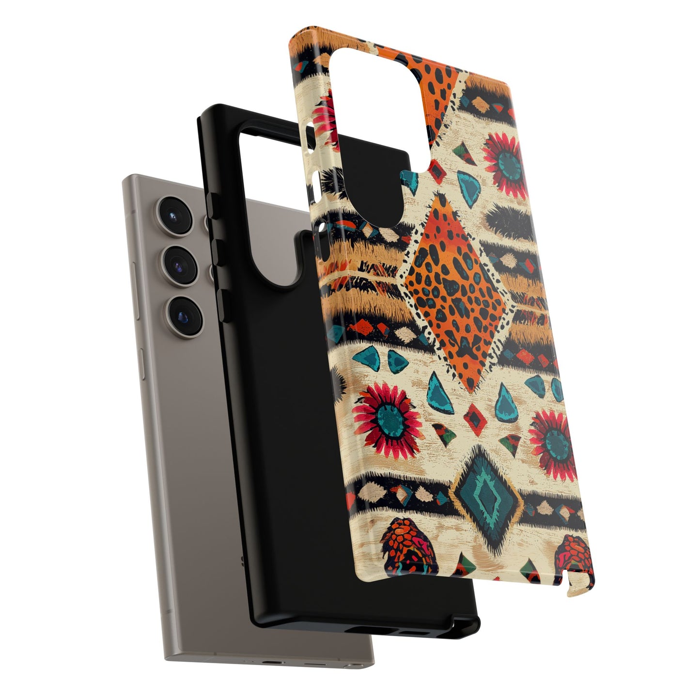 Wild Boho Leopard Print & Floral Tough Samsung Galaxy  Case – Eclectic Tribal Design, Dual-Layer Protection