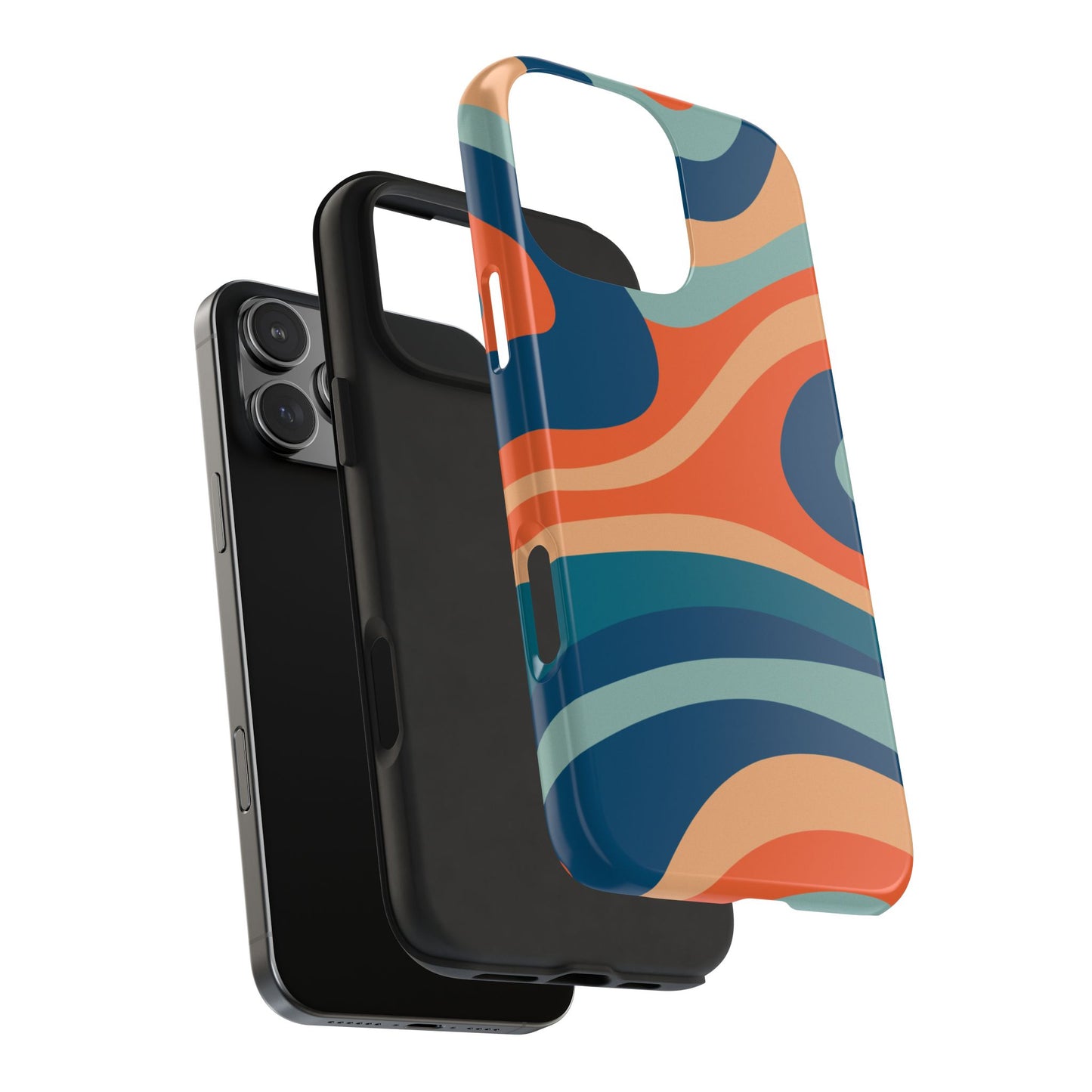 Retro Vibe Wavy Stripes iPhone Case – 70s-Inspired in Teal, Orange, and Rust