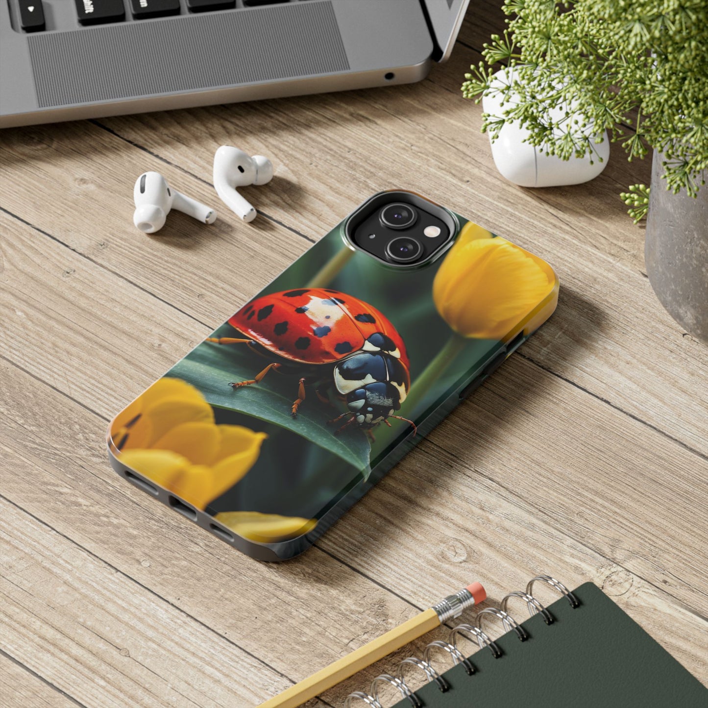 iPhone Case: Vibrant Ladybug Amidst a Lush Yellow Flower Garden