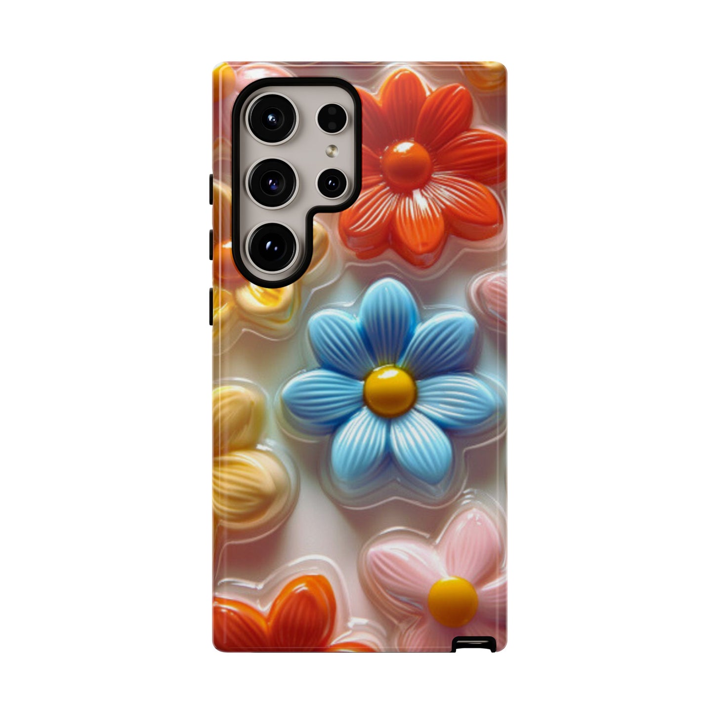 Glossy Retro Flower Samsung Galaxy Case – Colorful 3D Floral Design, Durable Protection