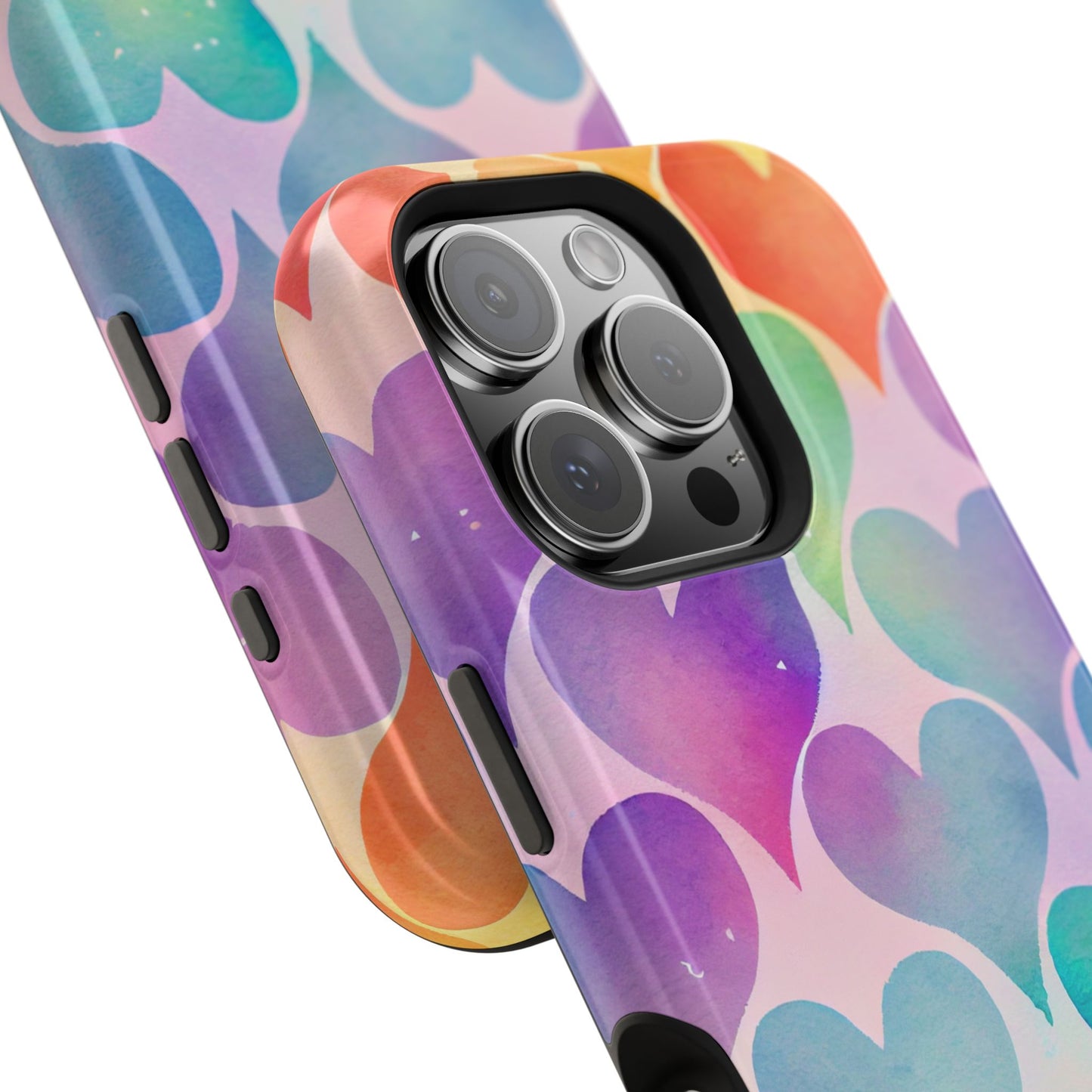 Rainbow Hearts Watercolor iPhone Case – Slim Design, Glossy Finish