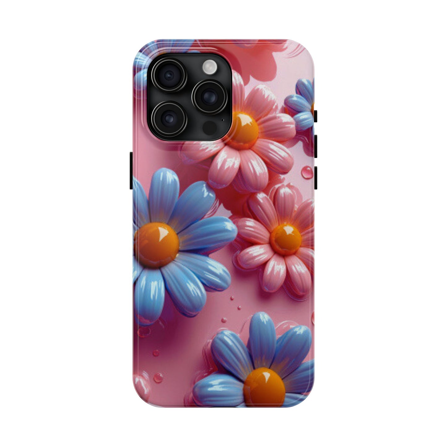Pastel Daisy 3D iPhone Case – Glossy Pink and Blue Floral Design, Full Protection - BOGO Cases