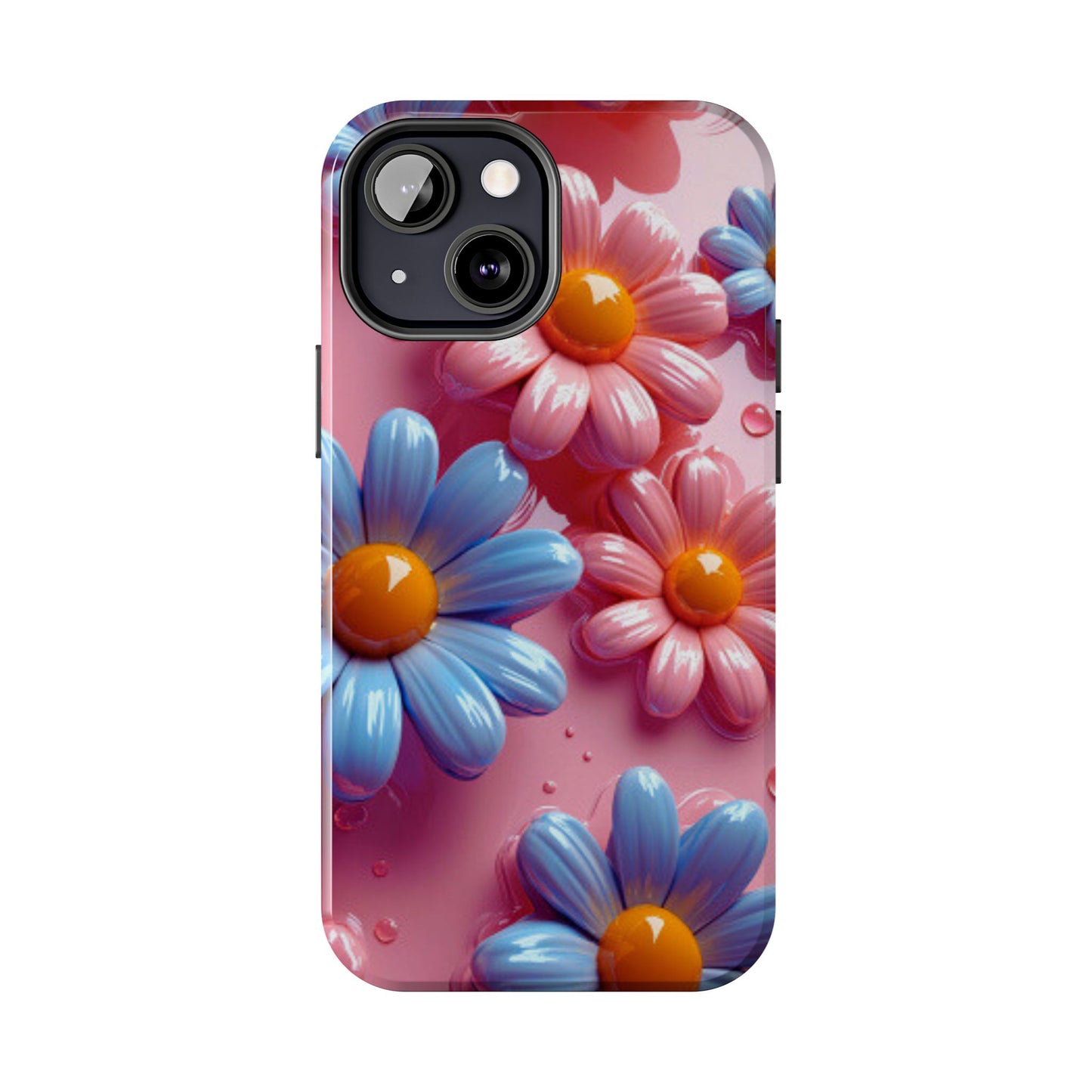 Pastel Daisy 3D iPhone Case – Glossy Pink and Blue Floral Design, Full Protection - BOGO Cases