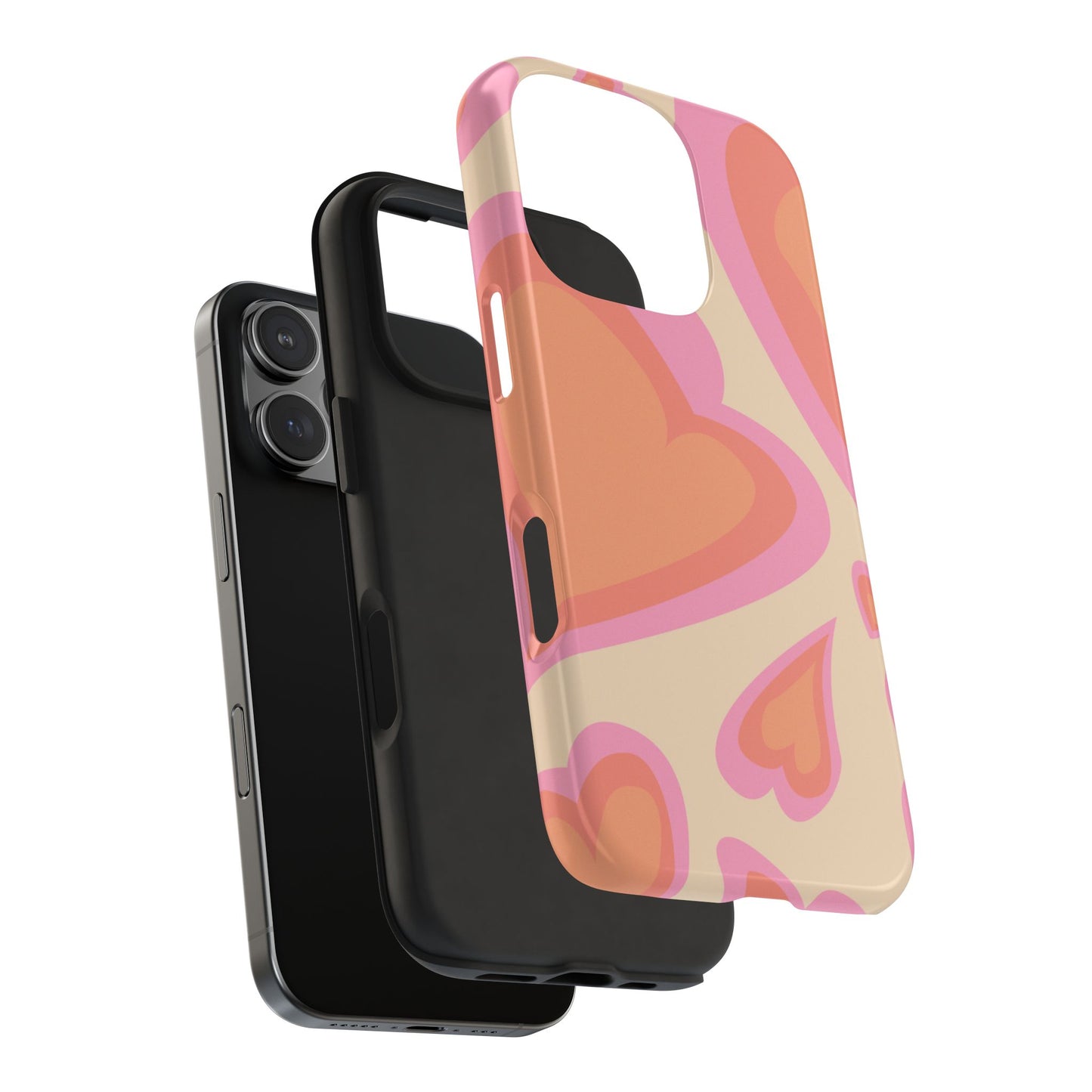 Retro Pink Hearts iPhone Case – Shock-Resistant, Matte Finish, Dual-Layer Protection