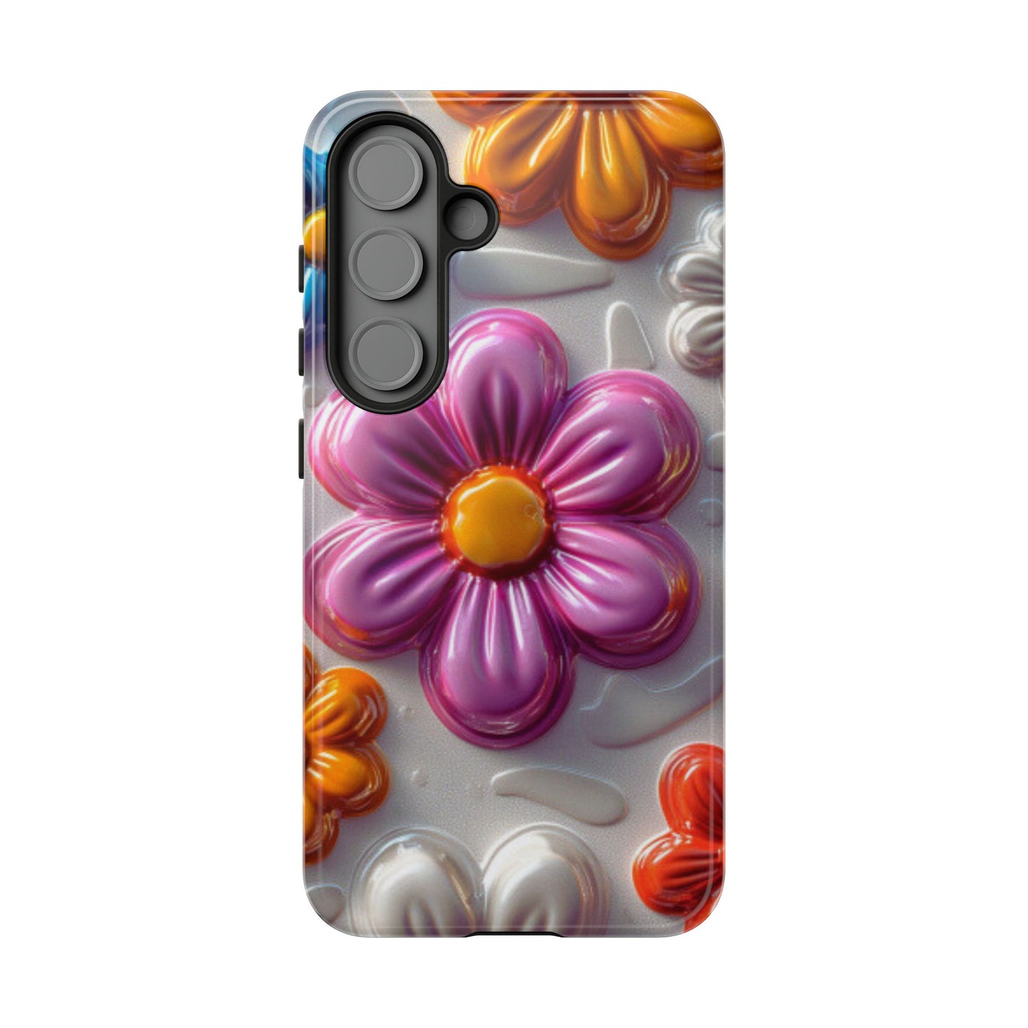Glossy 3D Floral Samsung Galaxy  Case – Colorful Flower Pattern, Durable Protection