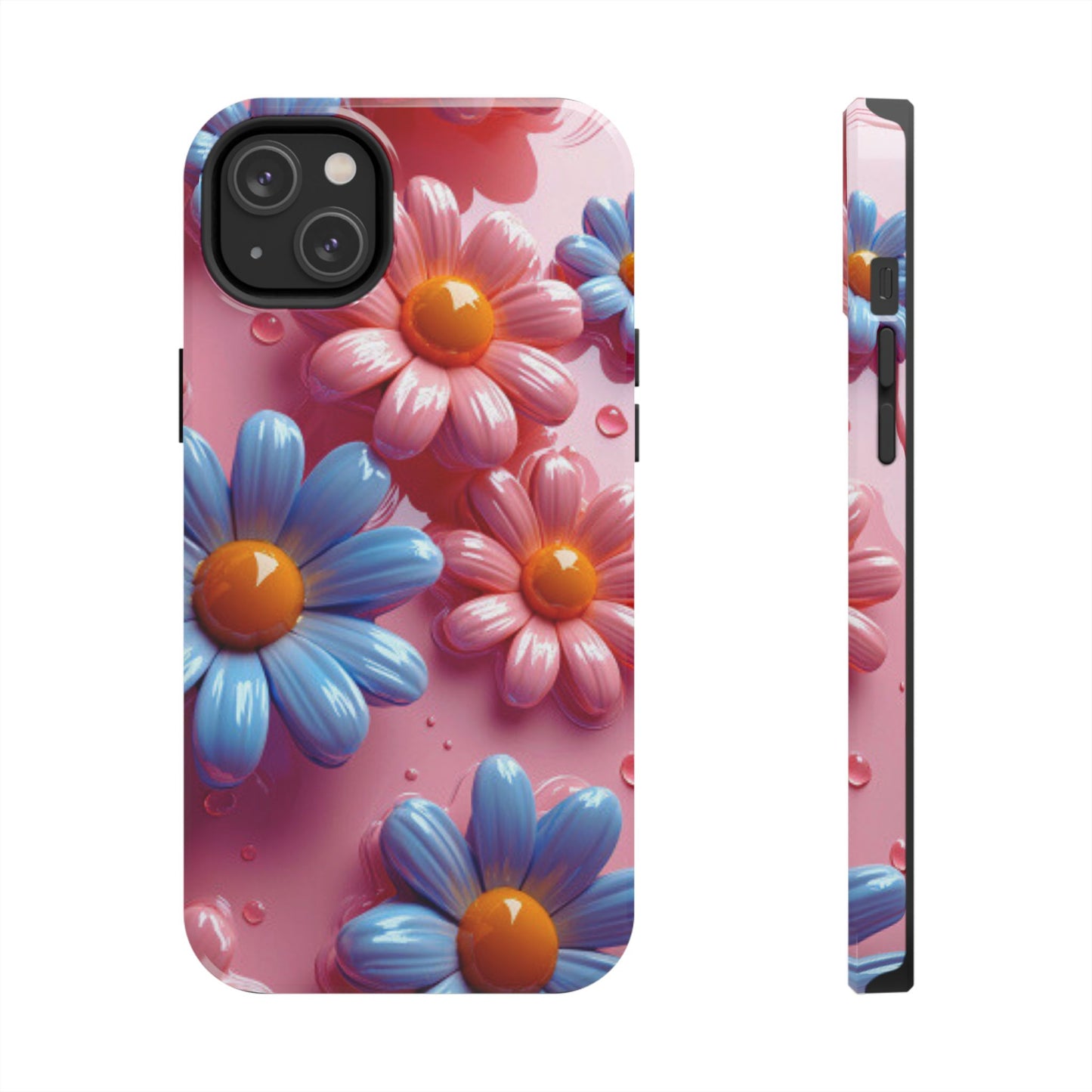 Pastel Daisy 3D iPhone Case – Glossy Pink and Blue Floral Design, Full Protection - BOGO Cases