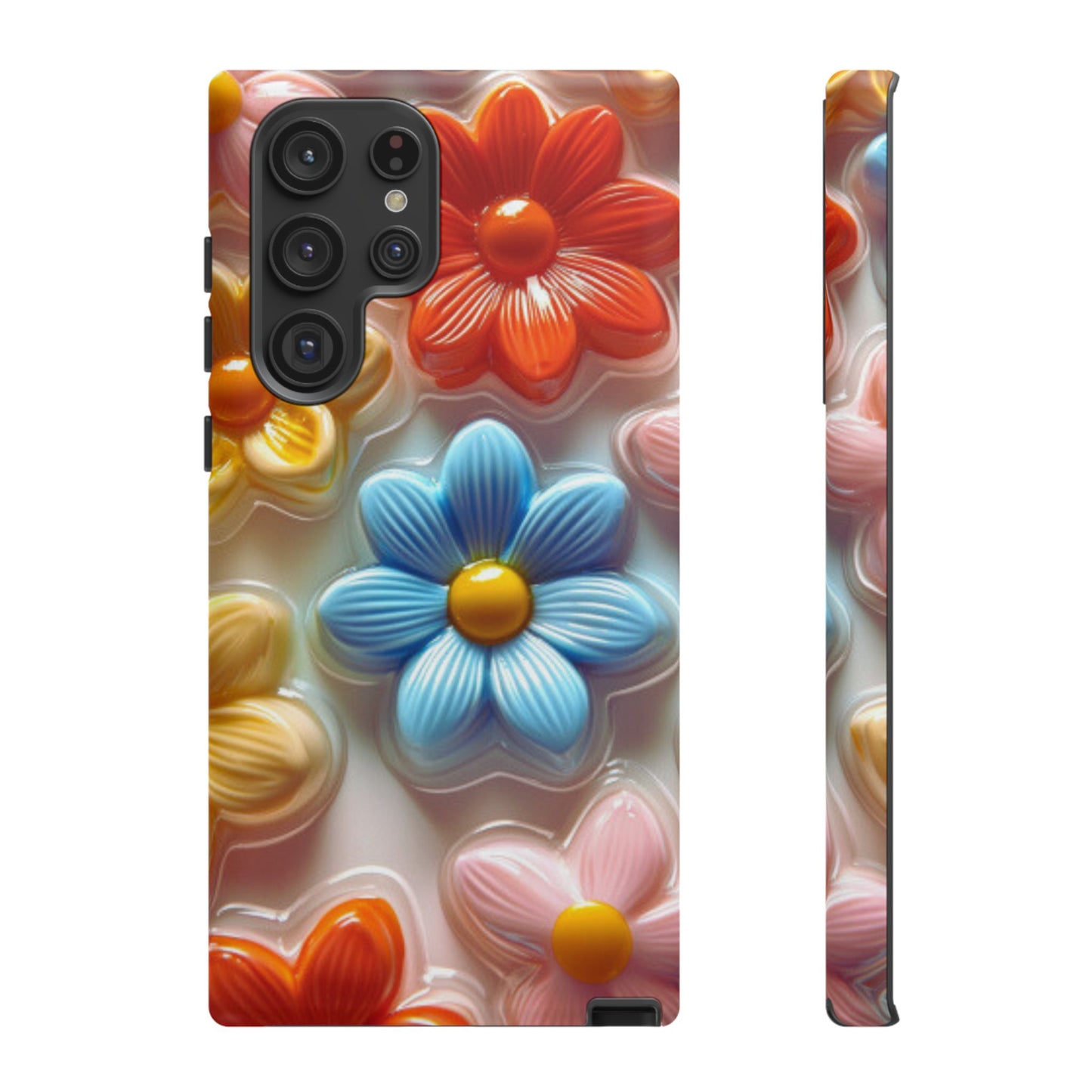 Glossy Retro Flower Samsung Galaxy Case – Colorful 3D Floral Design, Durable Protection