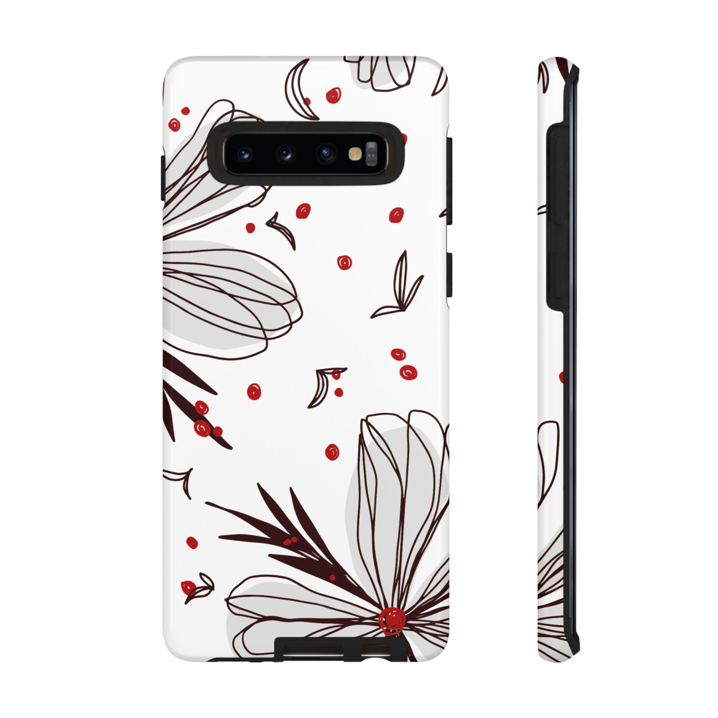 Minimalist Line Art Floral Tough Samsung Galaxy  Case – Bold Red and Black Design, Shockproof Protection