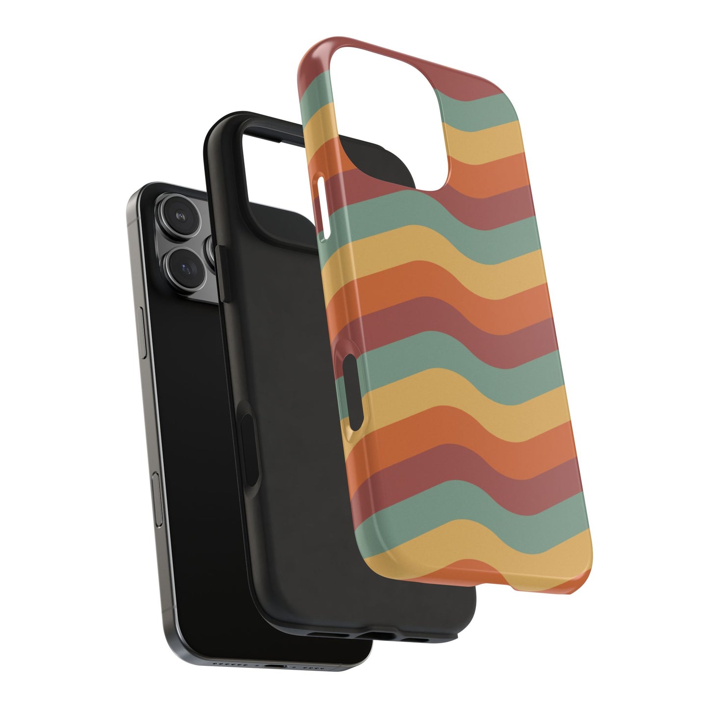 Retro Vibe Wavy Stripes iPhone Case – 70s-Inspired in Teal, Orange, and Rust