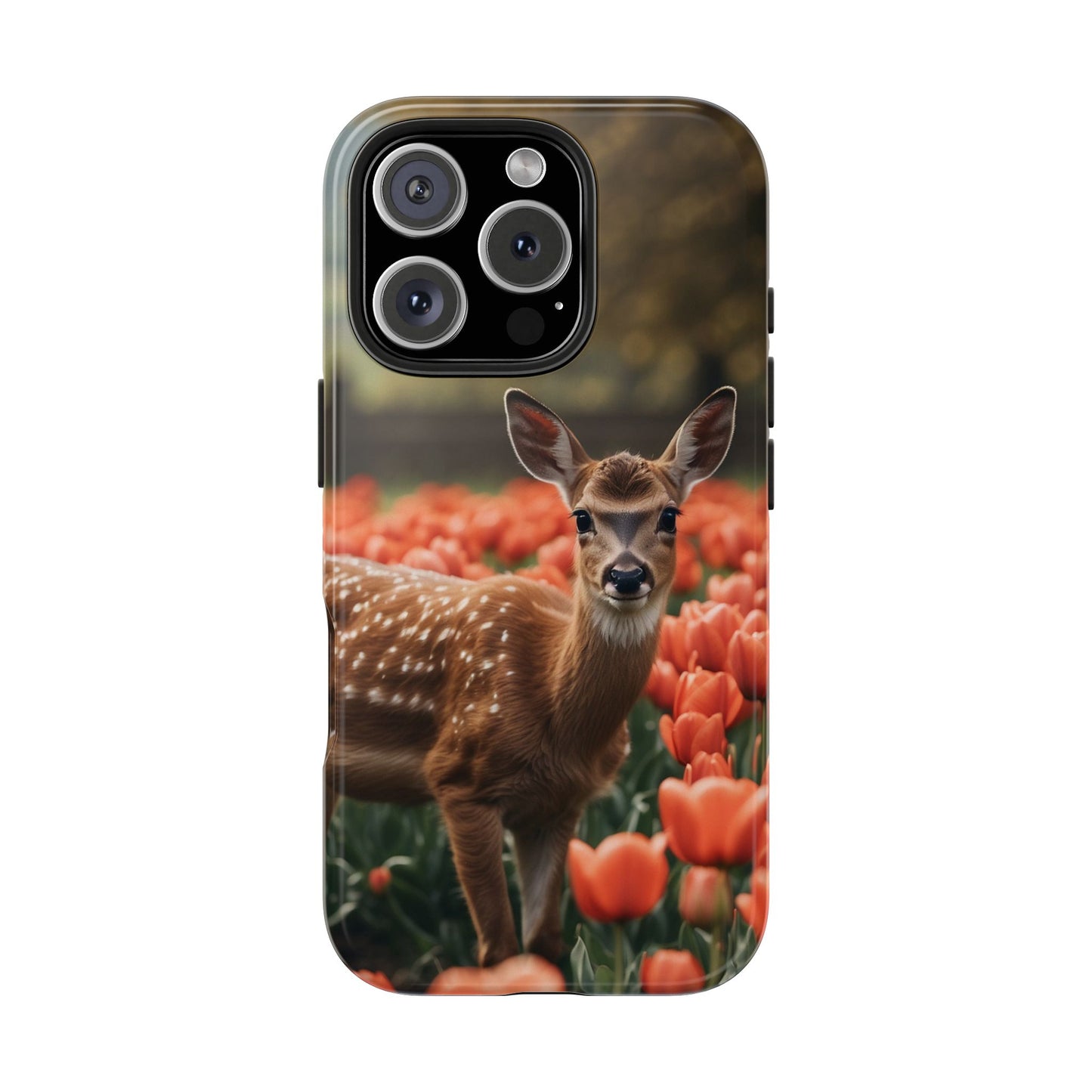 Fawn Among Tulips iPhone Case