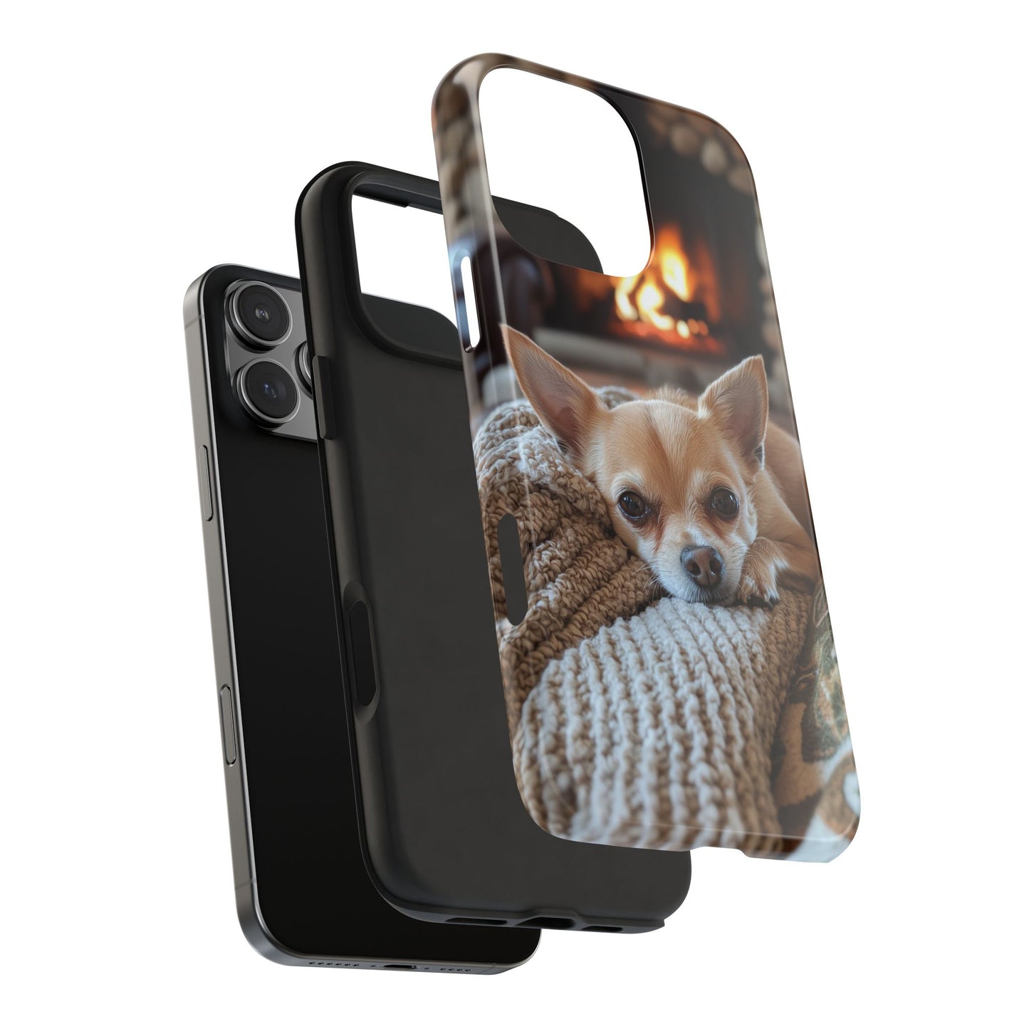 Relaxing Chihuahua by Fireplace iPhone Case – Warm and Stylish Protection