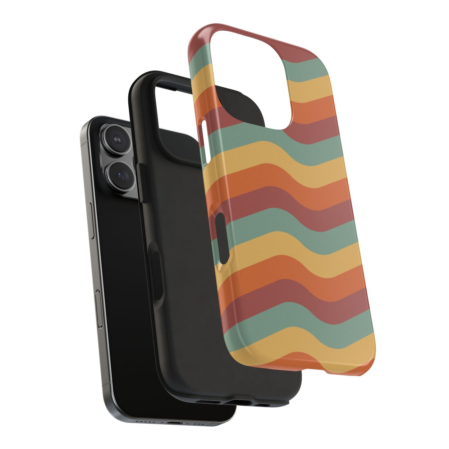 Retro Vibe Wavy Stripes iPhone Case – 70s-Inspired in Teal, Orange, and Rust