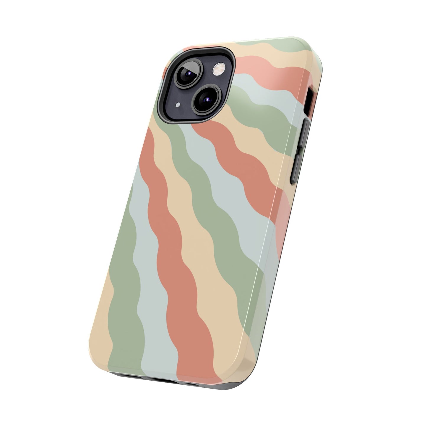 Earthy Retro Waves iPhone Case – 70s-Inspired Wavy Stripes in Soft Green, Cream, and Rust