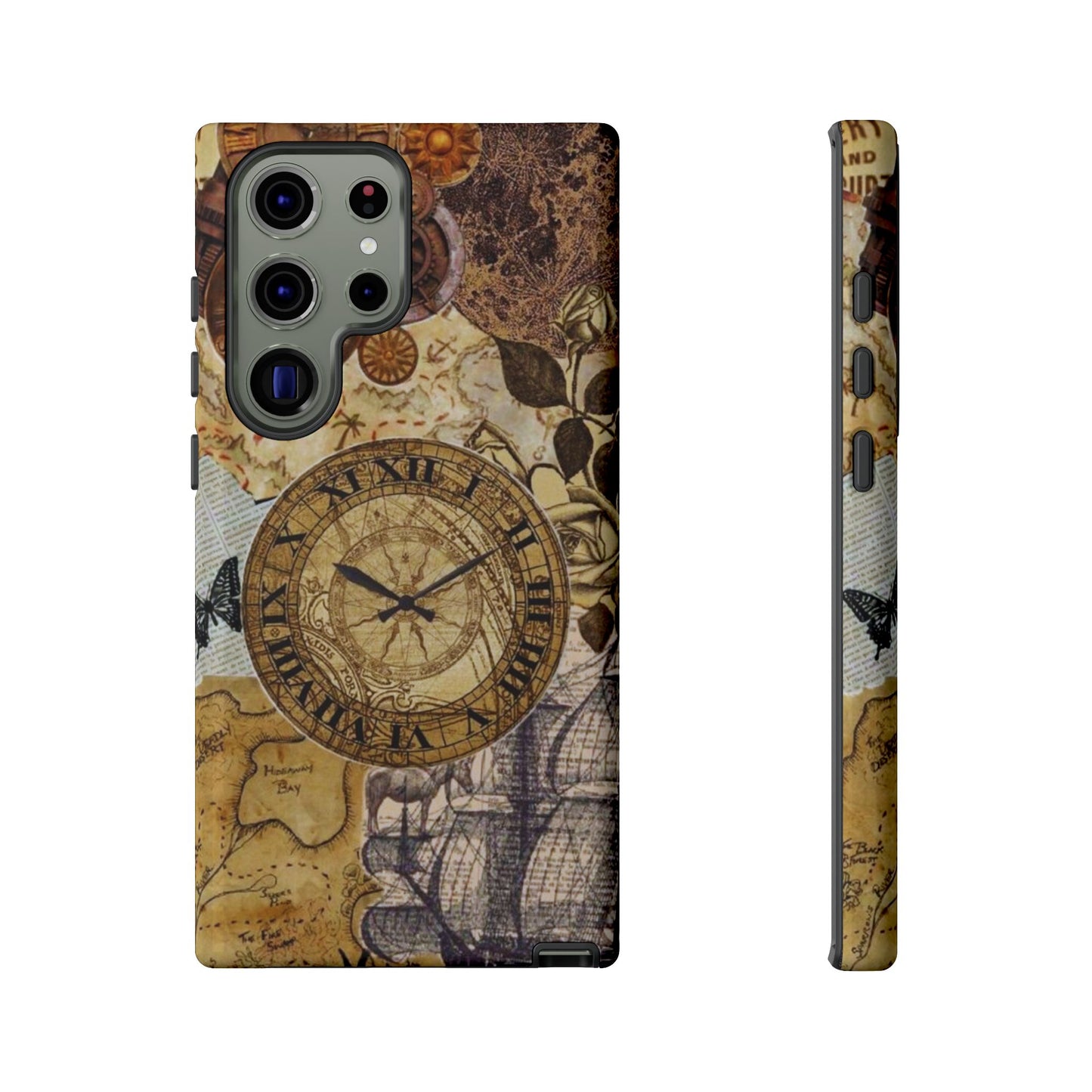 Steampunk Vintage Adventure Samsung Galaxy Case – Dual-Layer Protection with Antique Map and Clock Design