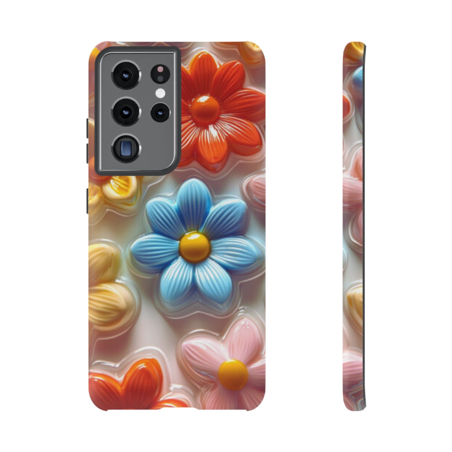 Glossy Retro Flower Samsung Galaxy Case – Colorful 3D Floral Design, Durable Protection