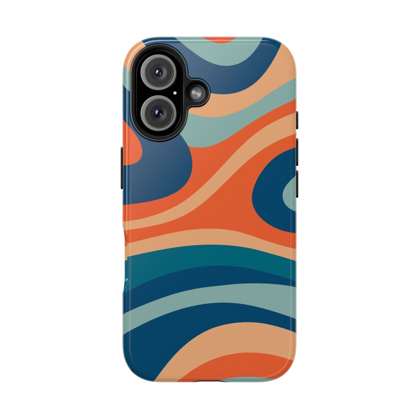 Retro Vibe Wavy Stripes iPhone Case – 70s-Inspired in Teal, Orange, and Rust