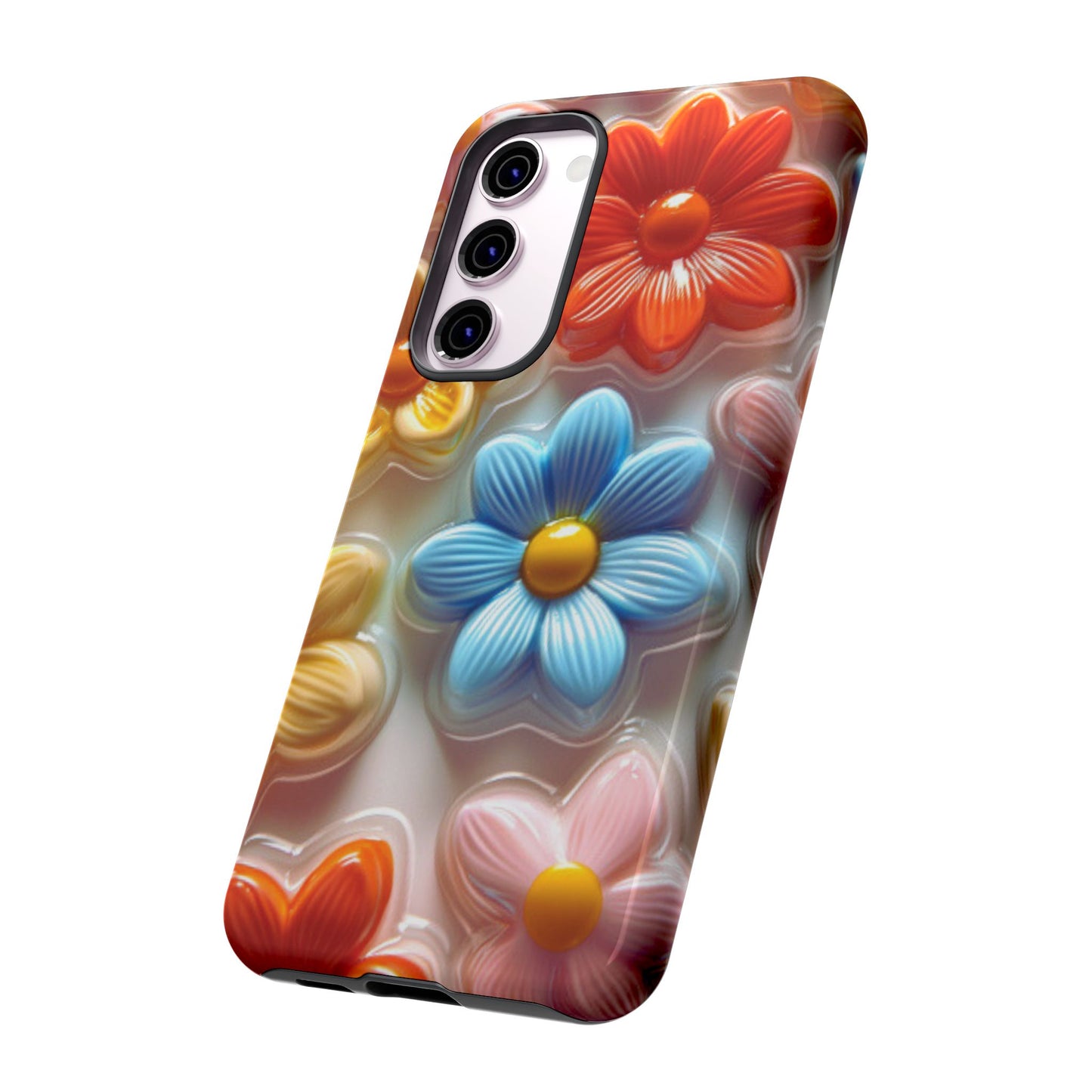 Glossy Retro Flower Samsung Galaxy Case – Colorful 3D Floral Design, Durable Protection
