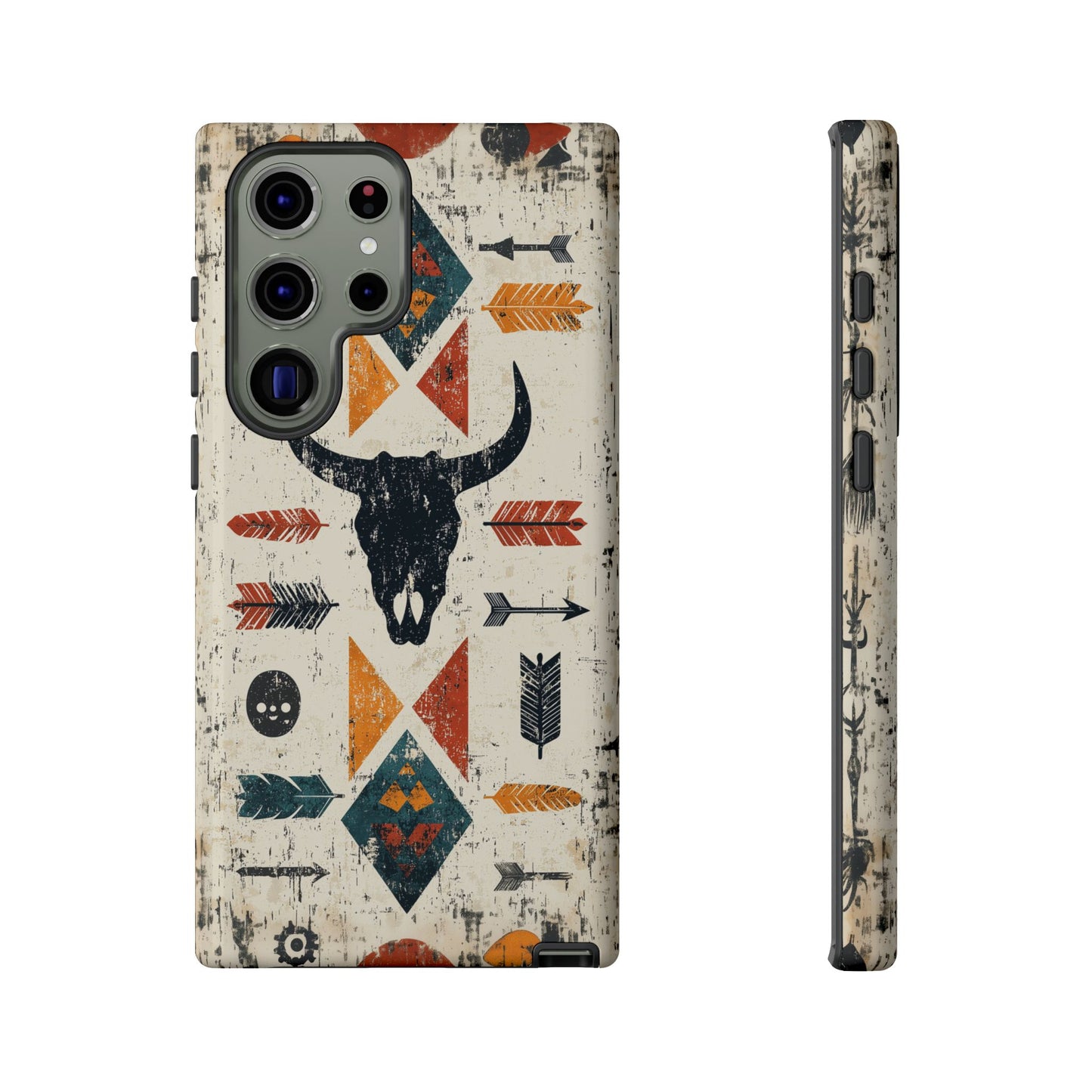 Tribal Bull Skull & Arrows Tough Samsung Galaxy Case – Rustic Western Design, Dual-Layer Protection