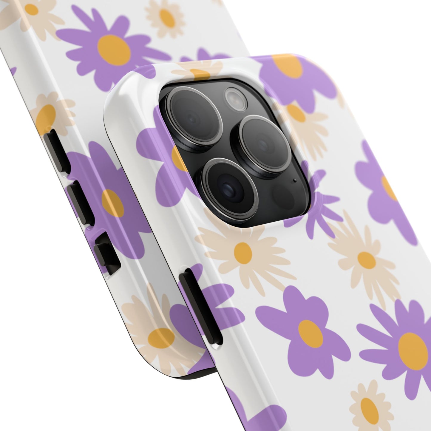 Retro Daisy Flower iPhone Case – Pastel Purple & Cream Floral Design with Matte Finish