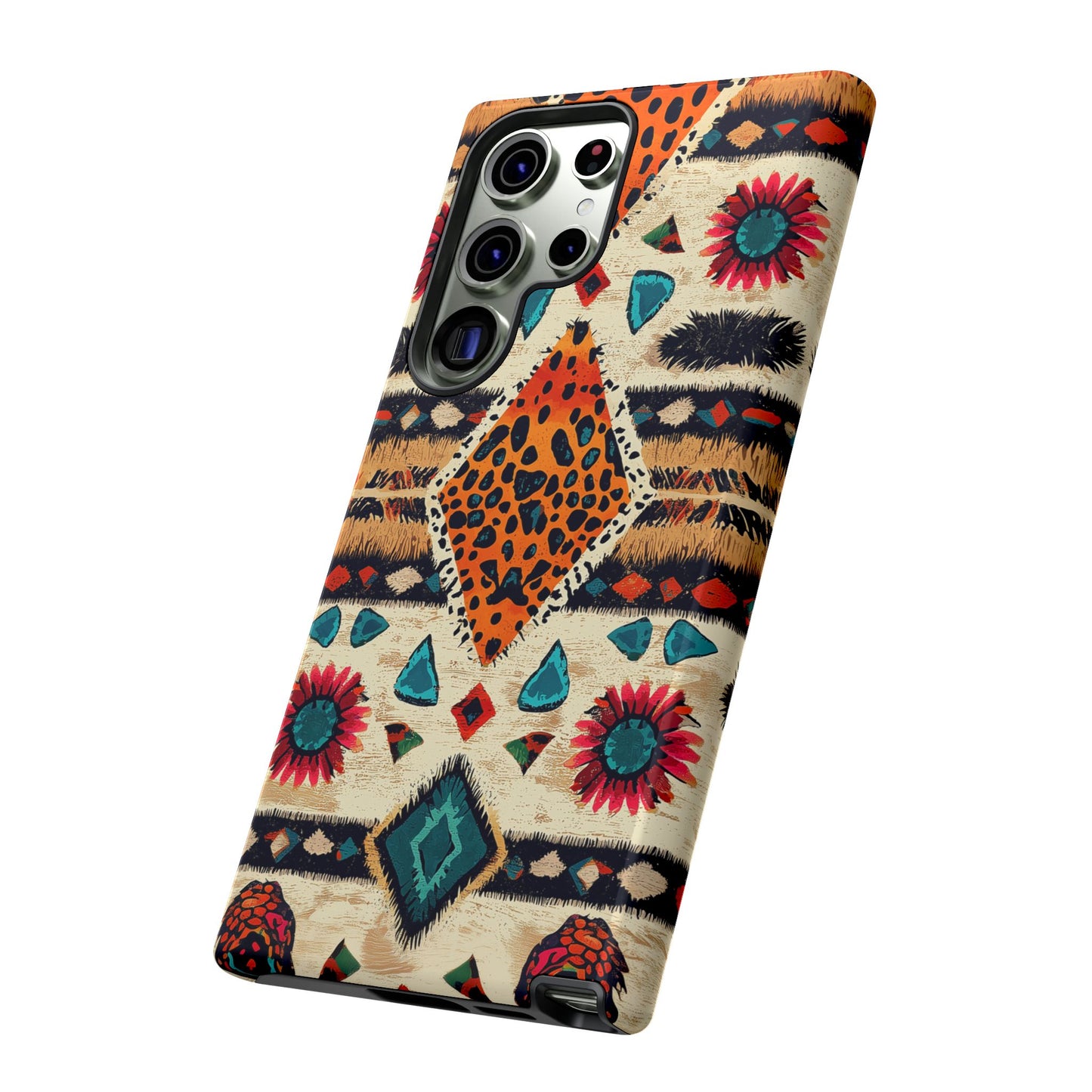 Wild Boho Leopard Print & Floral Tough Samsung Galaxy  Case – Eclectic Tribal Design, Dual-Layer Protection