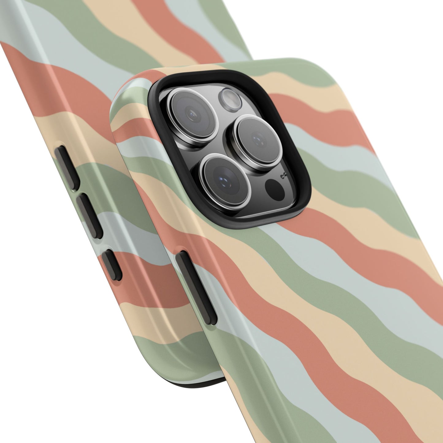 Earthy Retro Waves iPhone Case – 70s-Inspired Wavy Stripes in Soft Green, Cream, and Rust