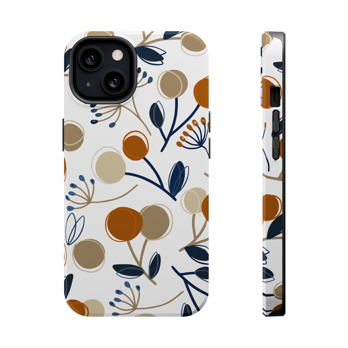 Modern Botanical Berries Tough MagSafe iPhone Case – Earthy Tones & Navy Accents, Shock-Resistant