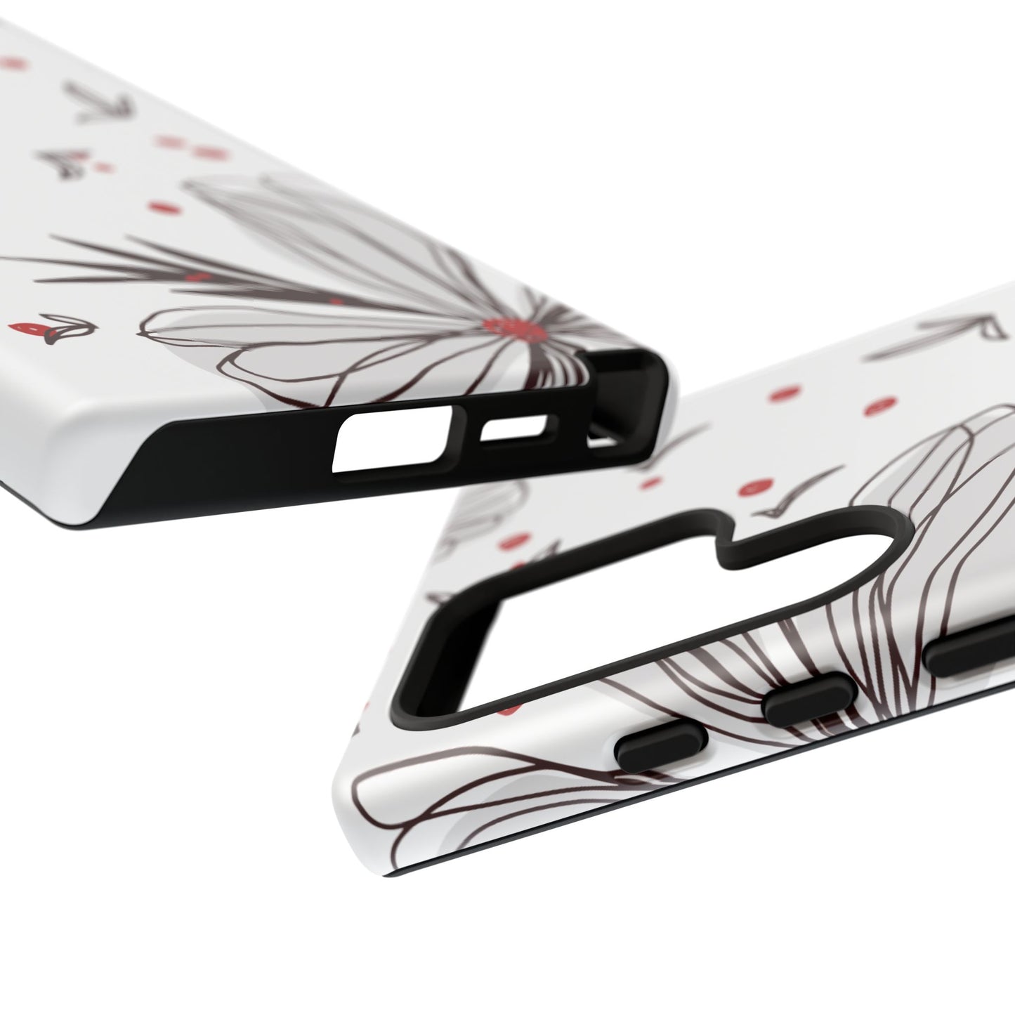 Minimalist Line Art Floral Tough Samsung Galaxy  Case – Bold Red and Black Design, Shockproof Protection