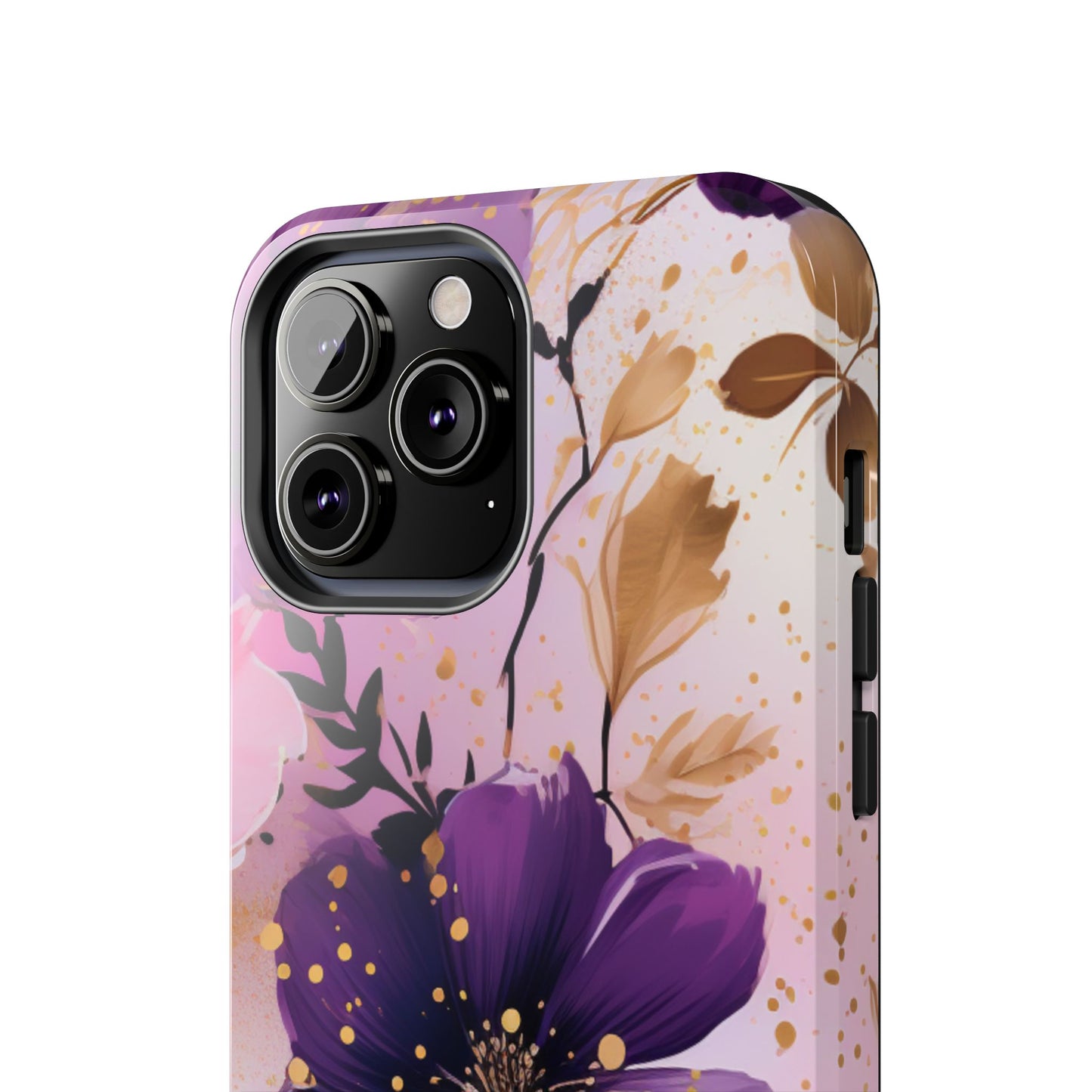 Elegant Purple & Gold Floral iPhone Case - Luxe Flower Design