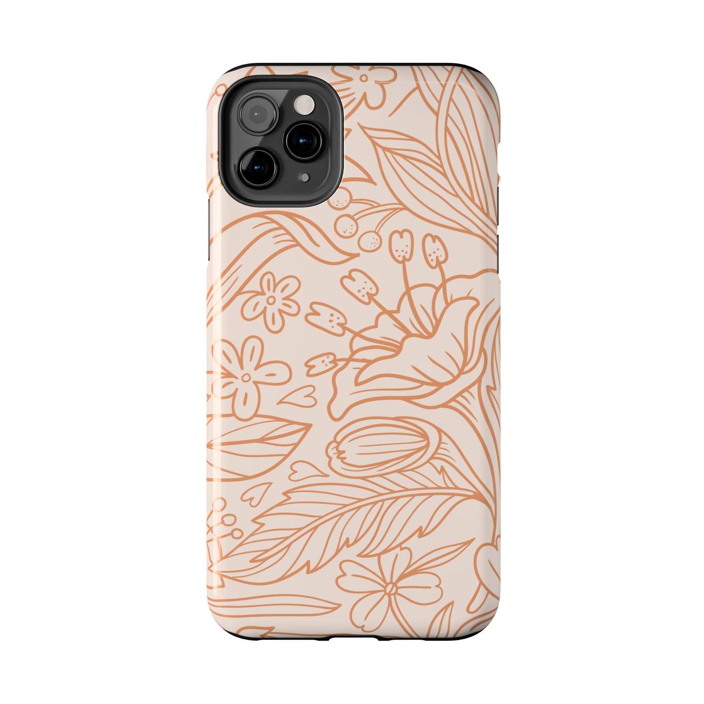 Soft Terracotta Floral Line Art Tough iPhone Case – Minimalist Botanical Design with Dual-Layer Protection