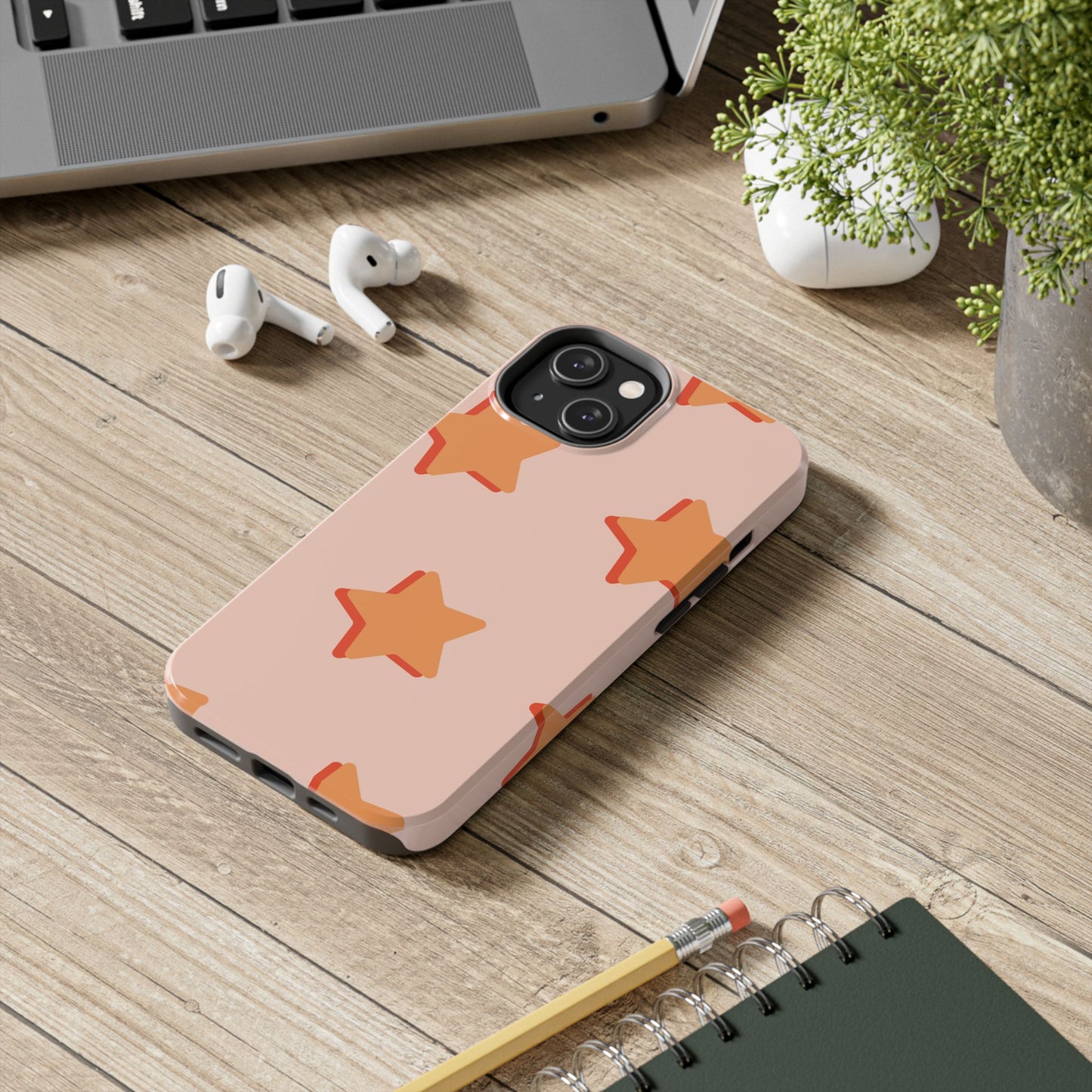 Retro Orange Stars iPhone Case – Shock-Resistant, Smooth Matte Finish, Dual-Layer Design