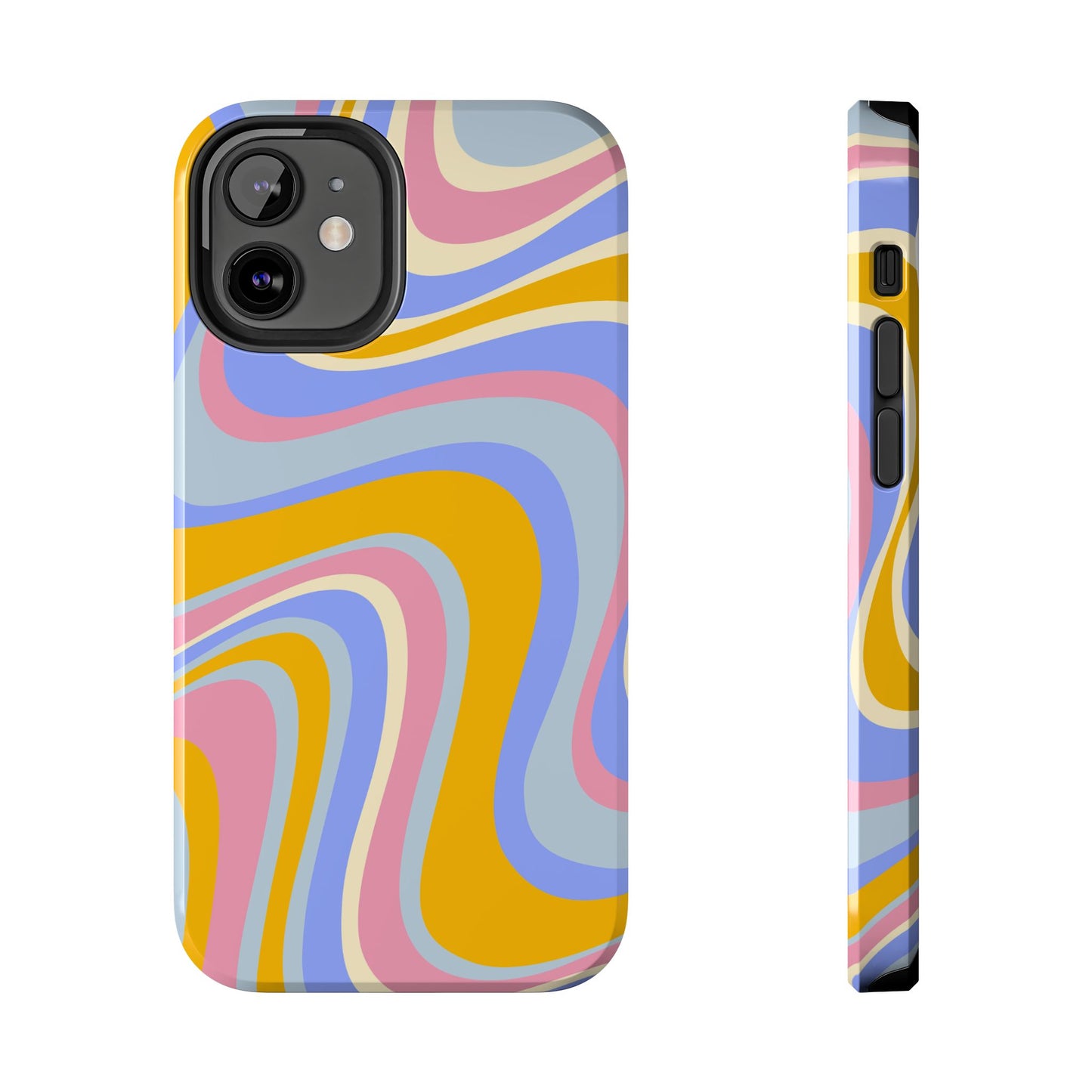 Groovy Pastel Waves iPhone Case – 70s-Inspired Design with Dual-Layer Protection