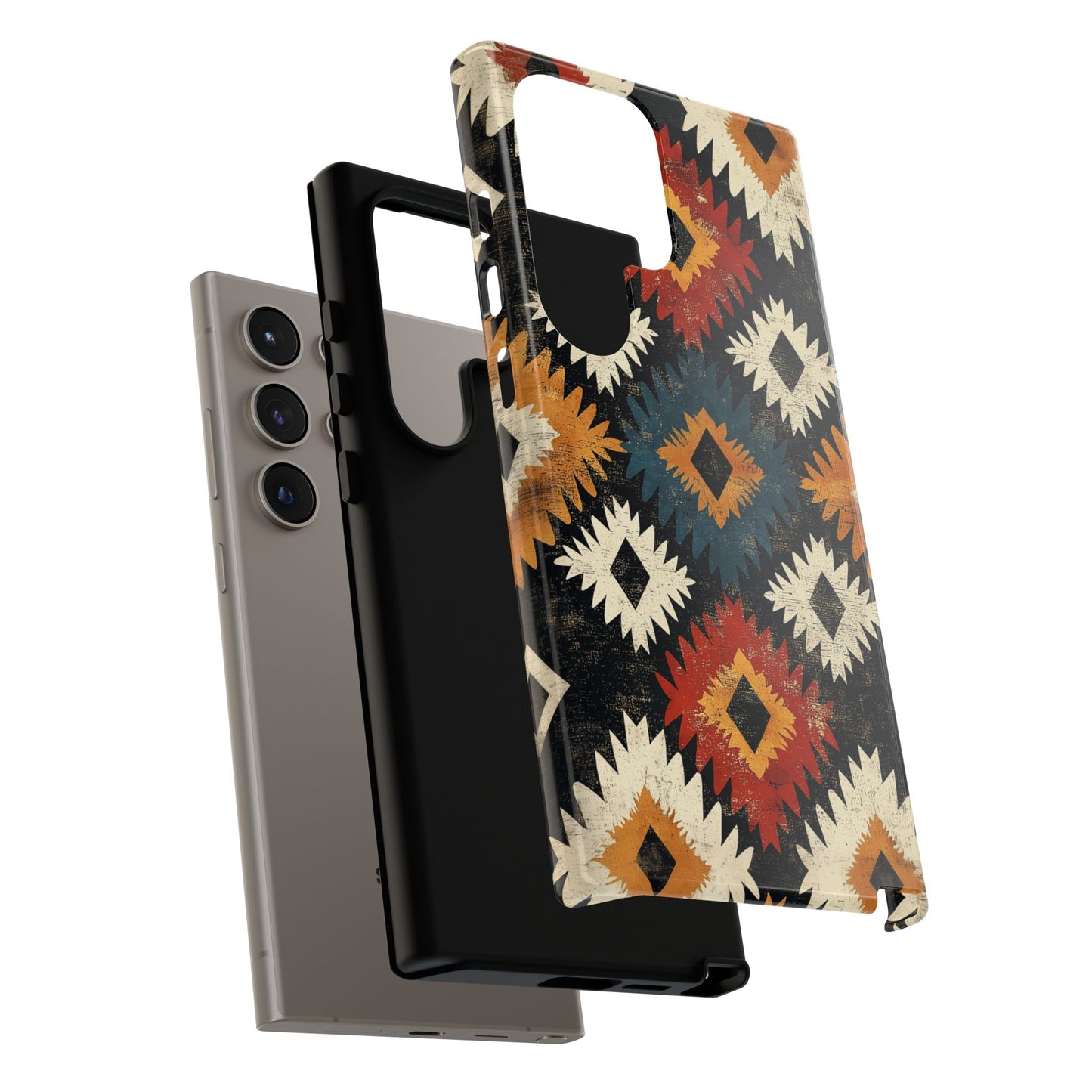 Rustic Tribal Sunburst Tough Samsung Galaxy  Case – Vibrant Geometric Design, Dual-Layer Protection