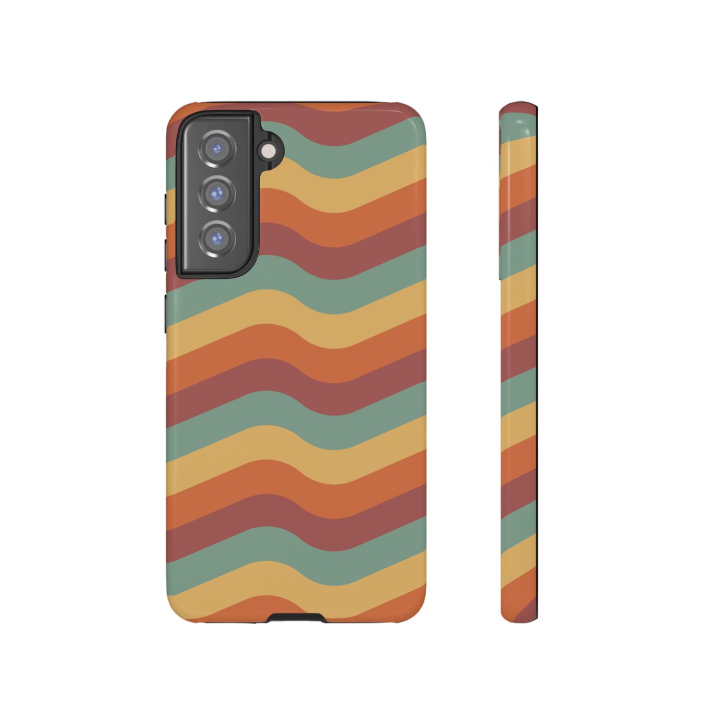 Retro Vibe Wavy Stripes Samsung Galaxy Case – 70s-Inspired in Teal, Orange, and Rust