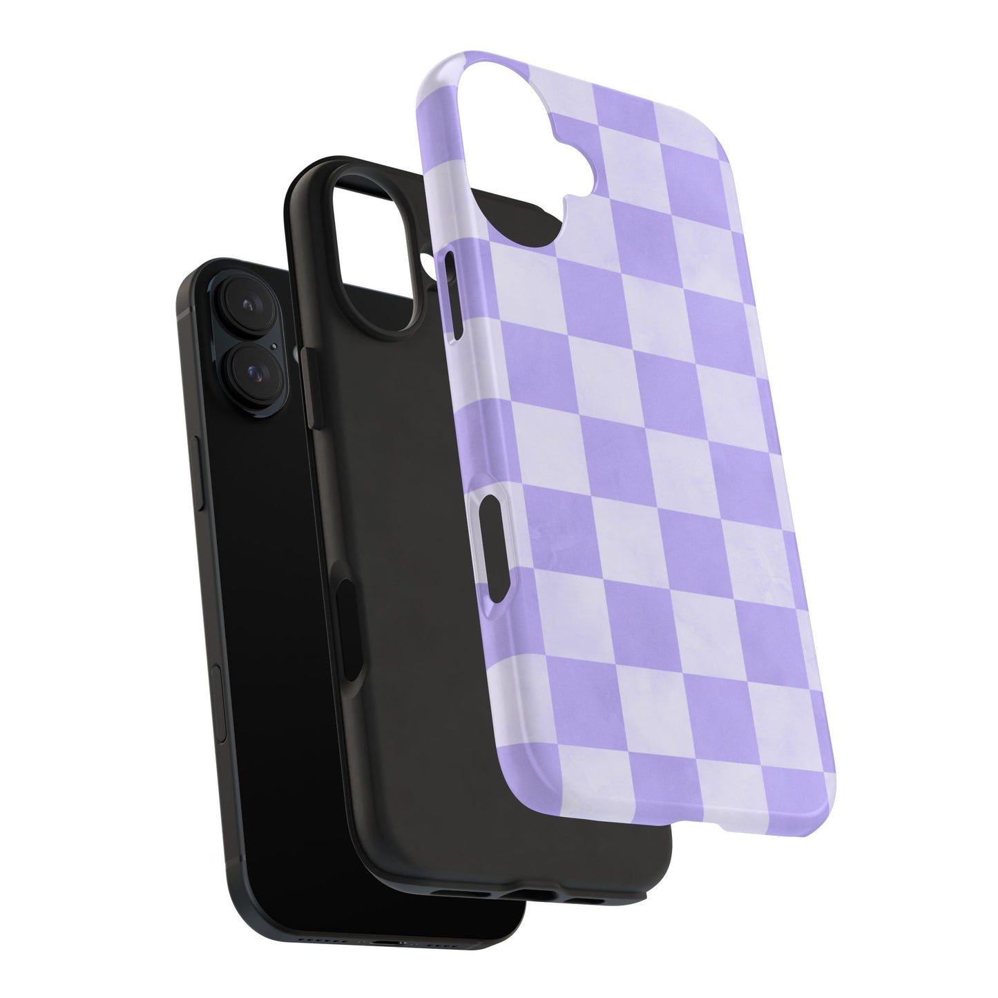 Lavender Checkerboard iPhone Case – Shockproof, Smooth Matte Finish, Dual-Layer Design