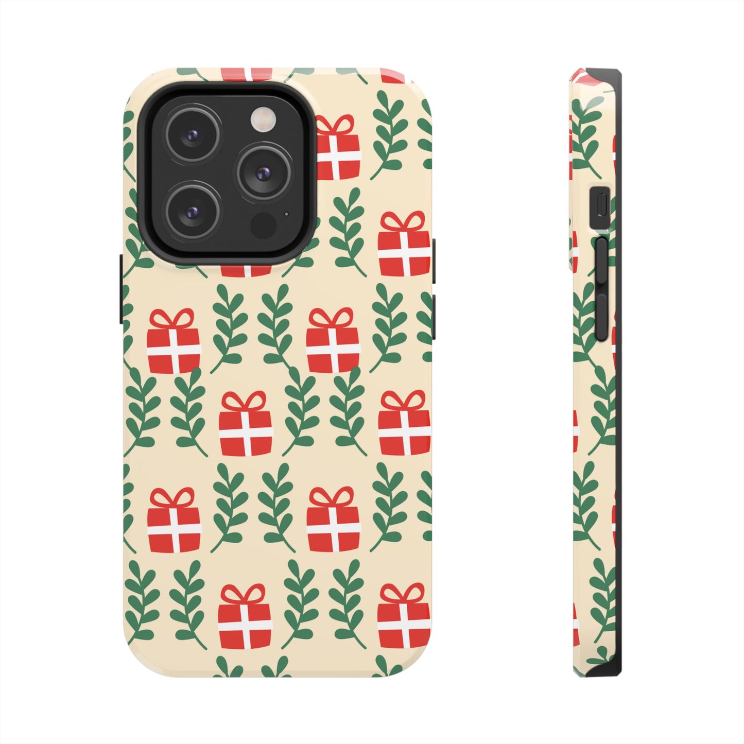 iPhone Case: Holiday Cheer – Red Gifts & Green Leaves