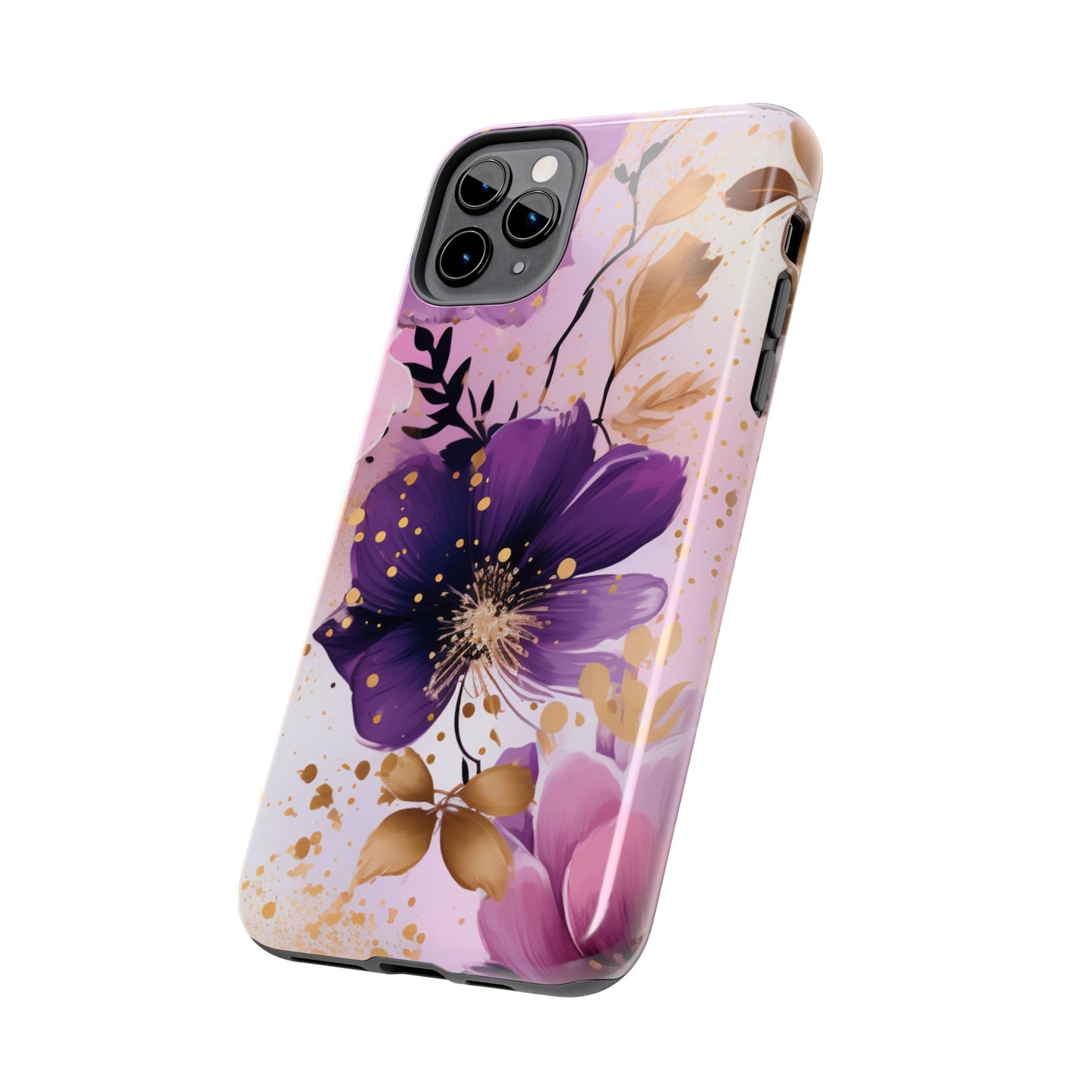 Elegant Purple & Gold Floral iPhone Case - Luxe Flower Design