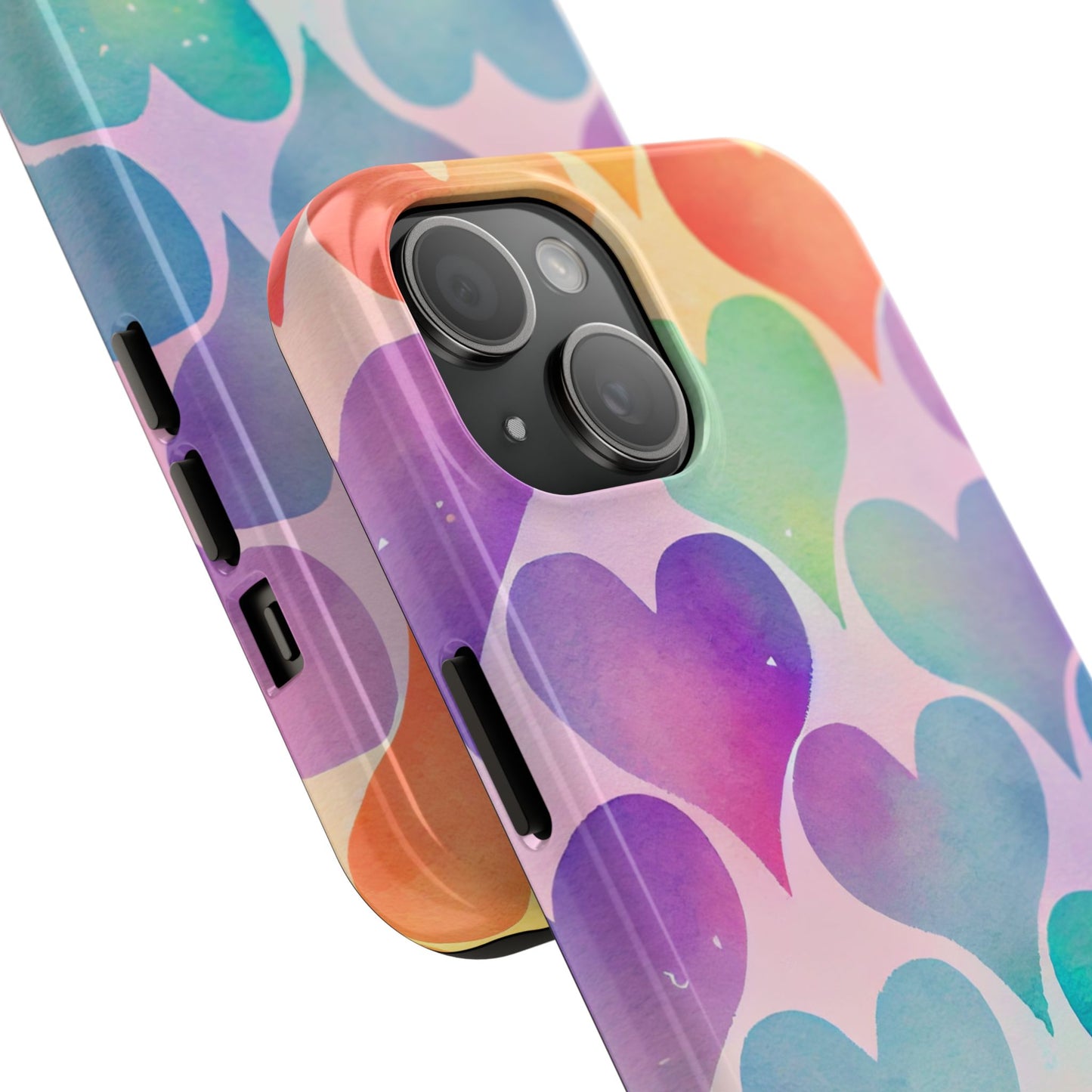 Rainbow Hearts Watercolor iPhone Case – Slim Design, Glossy Finish