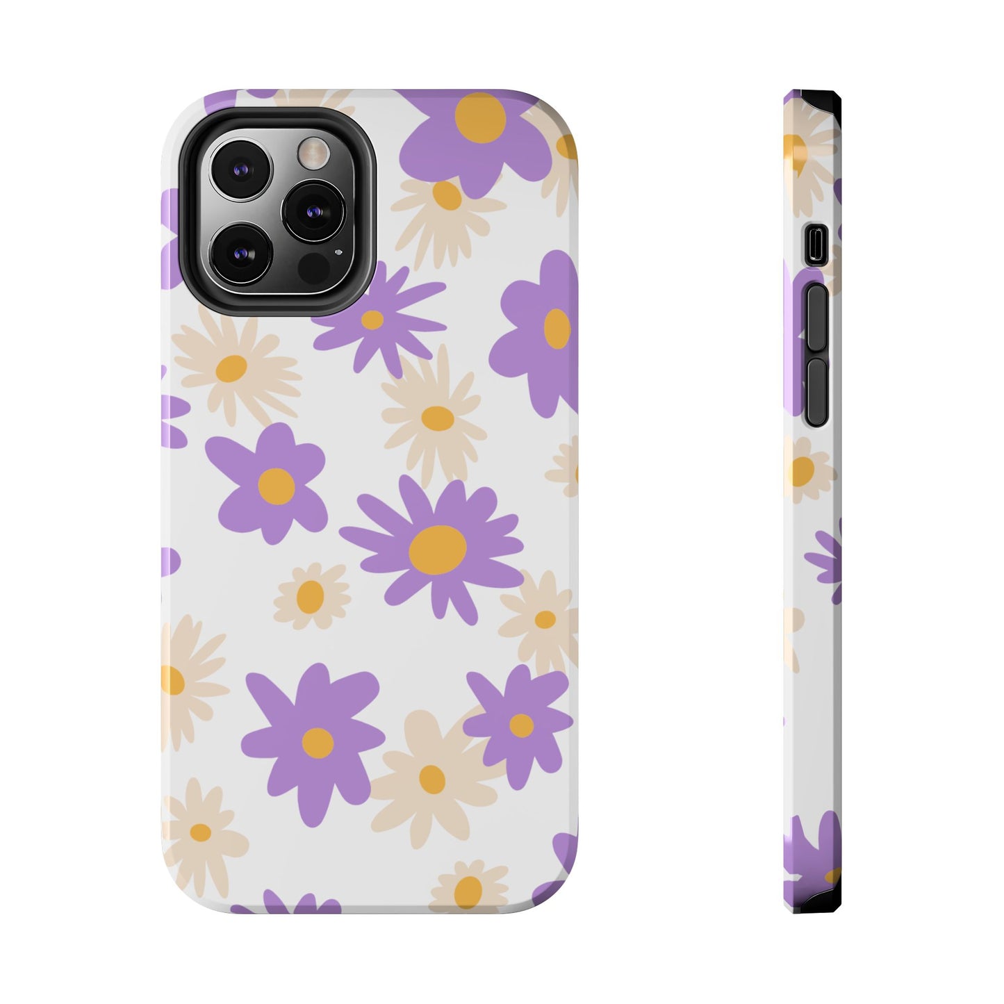 Retro Daisy Flower iPhone Case – Pastel Purple & Cream Floral Design with Matte Finish
